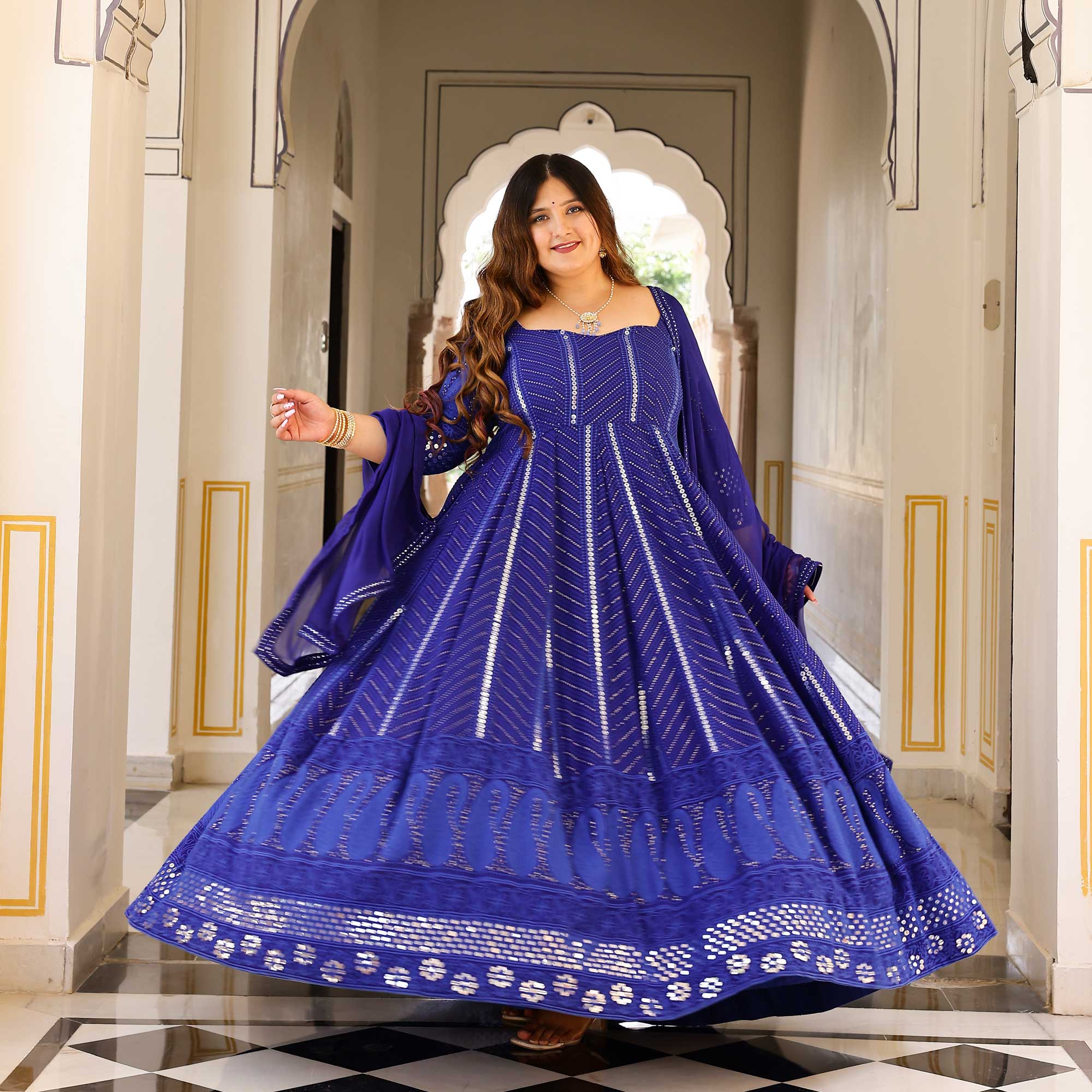 Royal Ink Embroidered Pure Georgette Anarkali