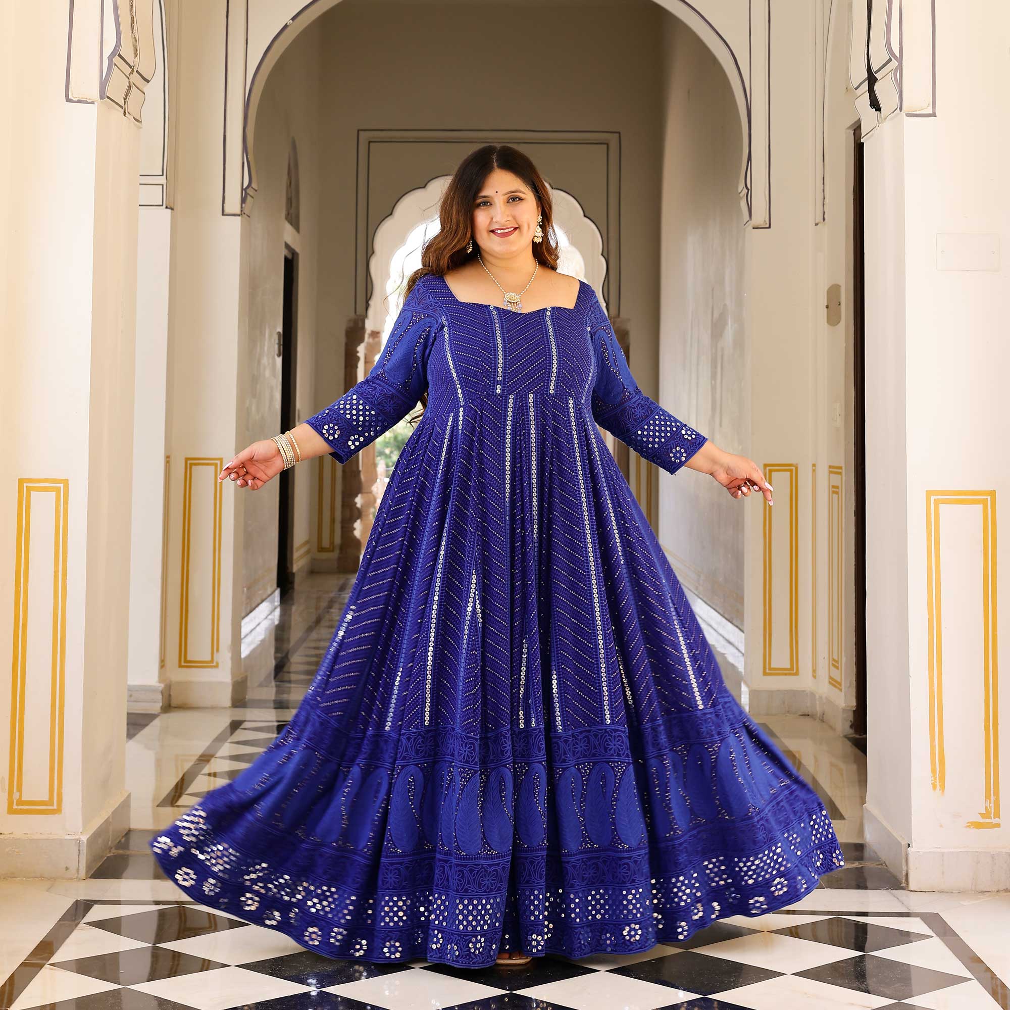 Royal Ink Embroidered Pure Georgette Anarkali