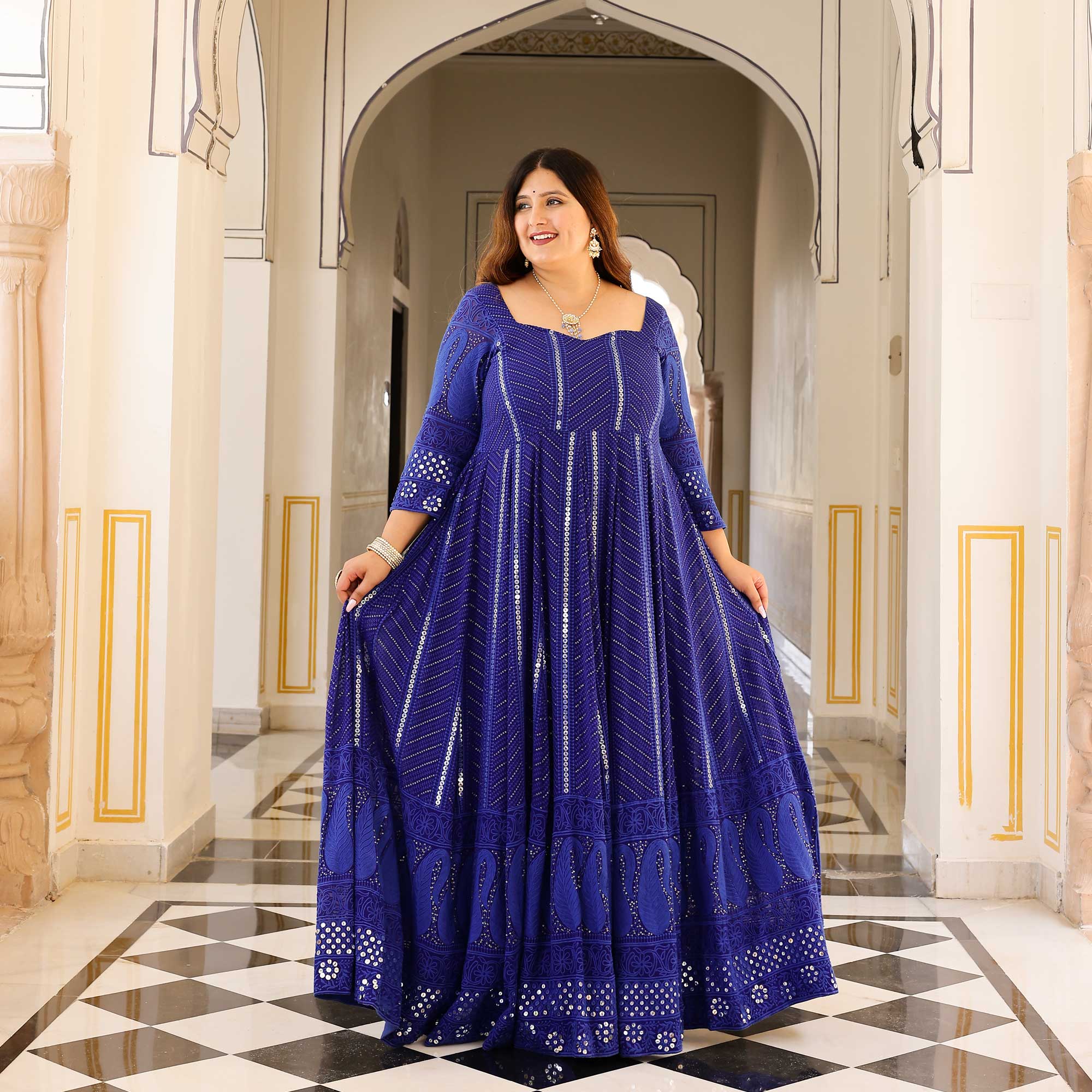 Royal Ink Embroidered Pure Georgette Anarkali