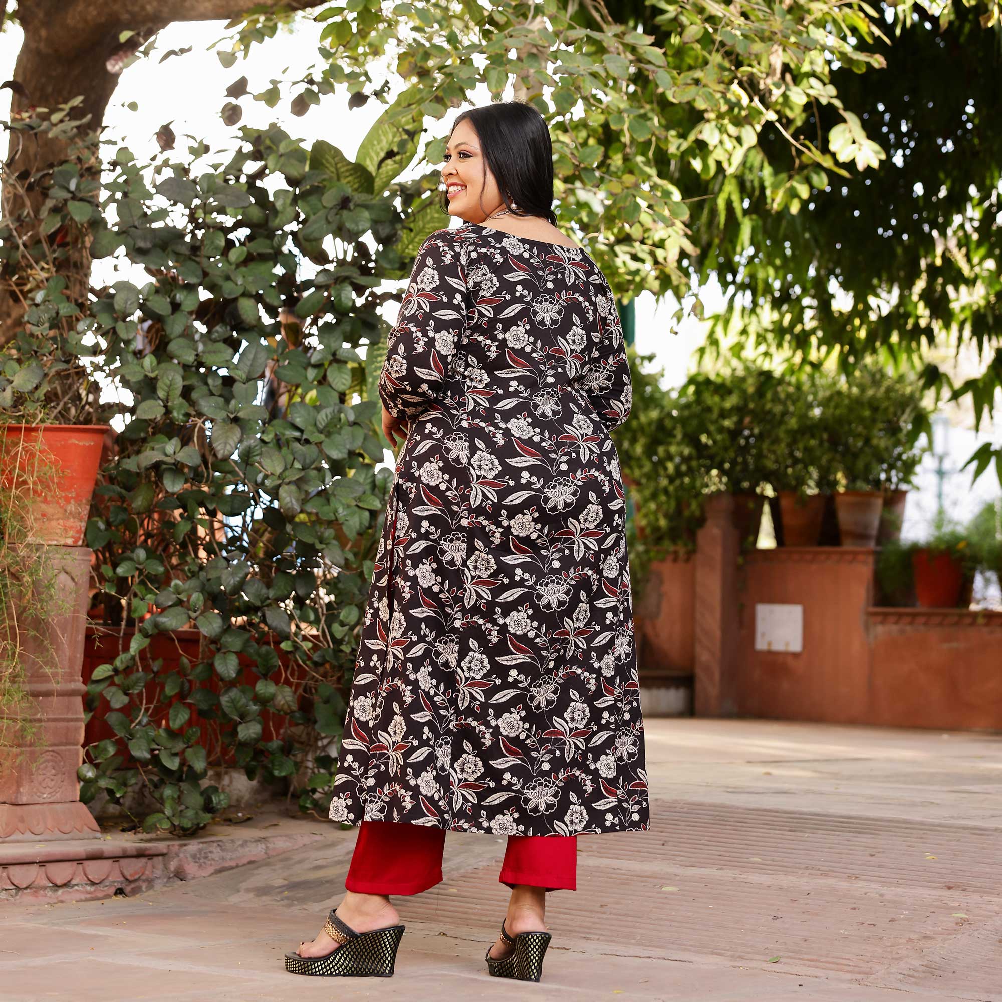 Charcoal Lily Floral Cotton Kurta