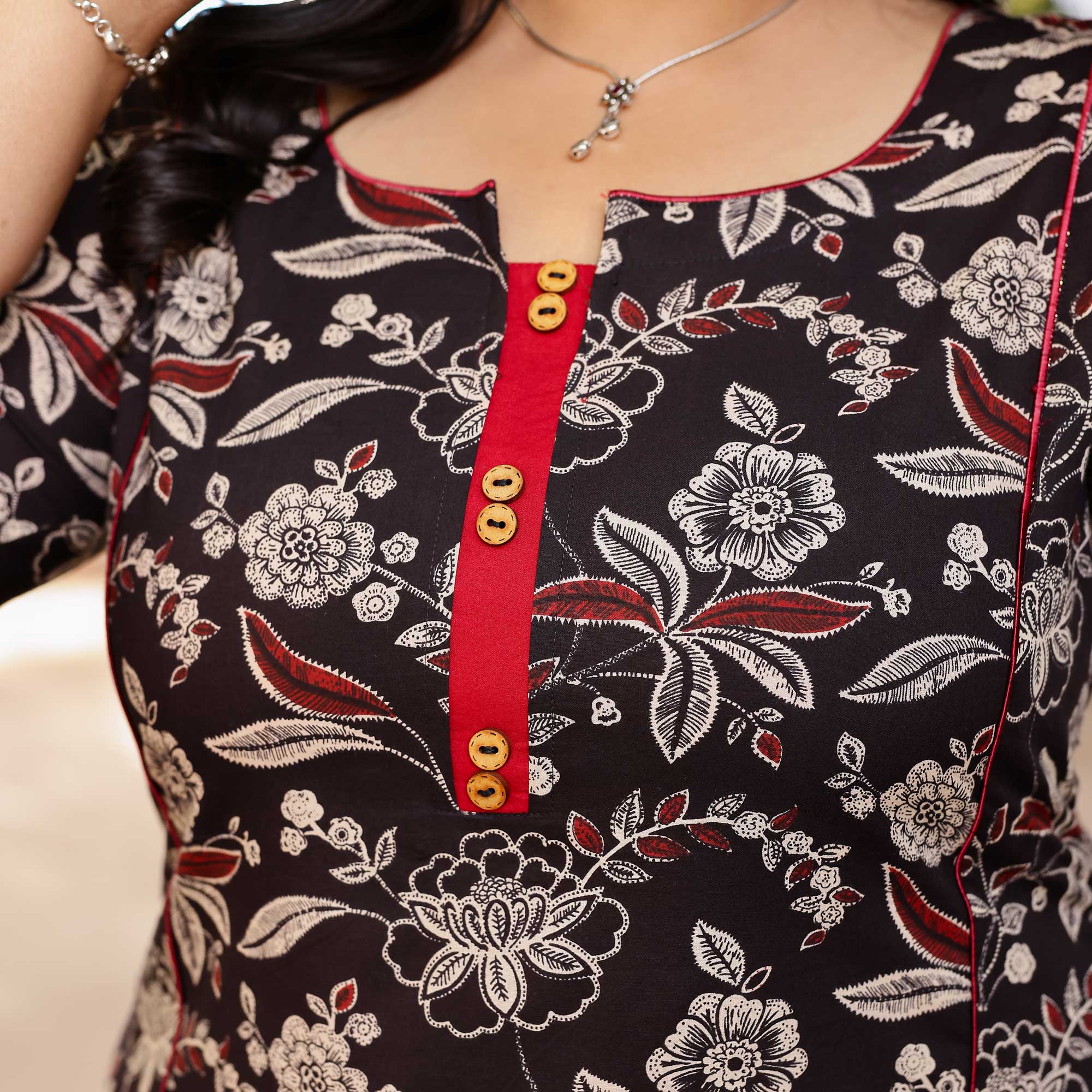 Charcoal Lily Floral Cotton Kurta