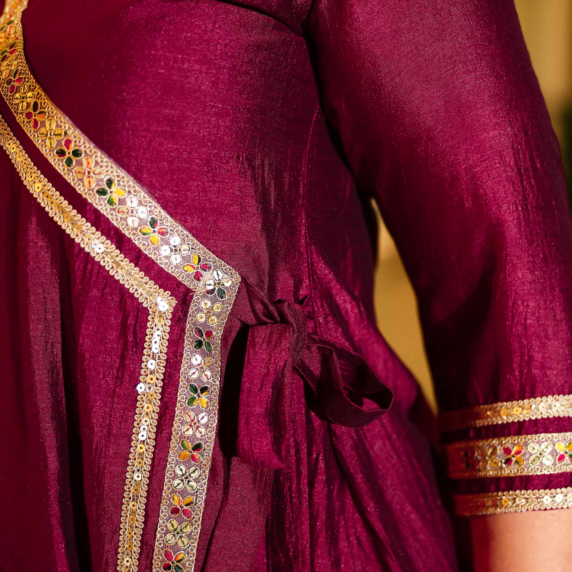 Deep Burgundy Romance Angrakha Suit Set