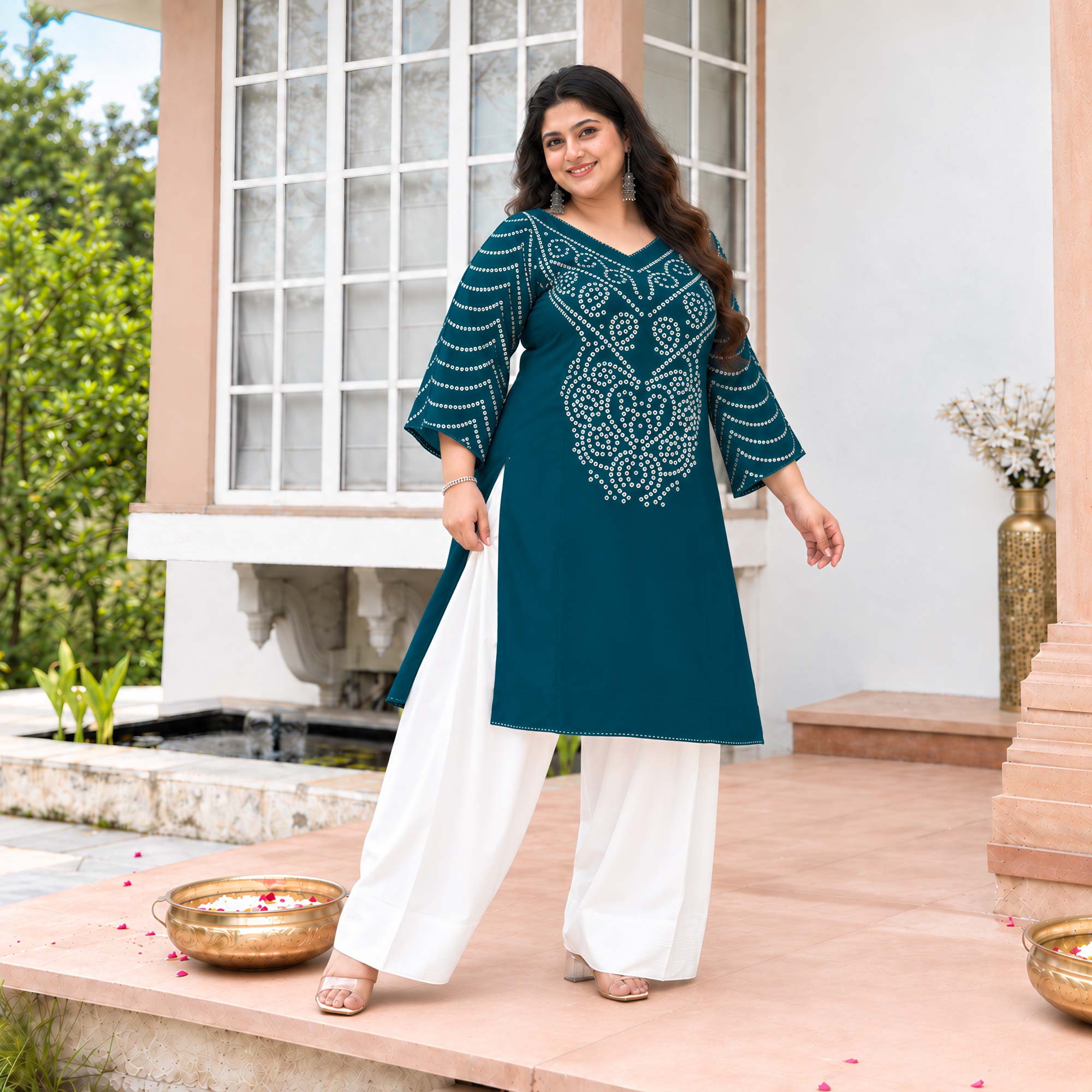 Nancy- Prussian Blue Bandhani Heavy GSM Rayon Cotton Farshi Set