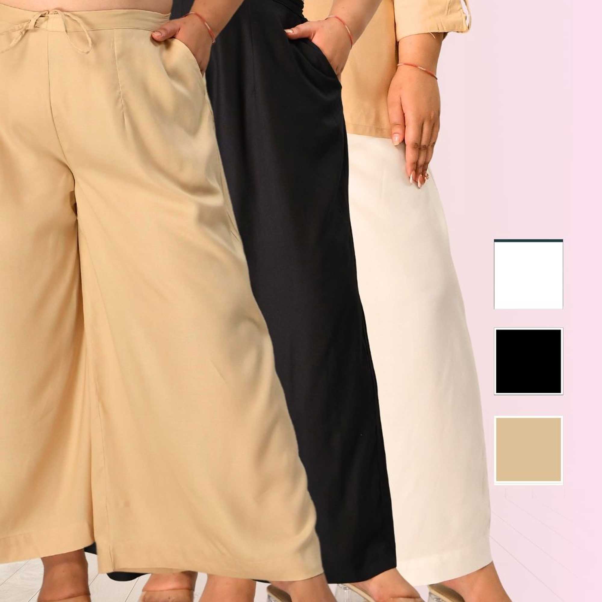 Plus Size Wide Leg Pants Combo 6 (Black, Beige, White)