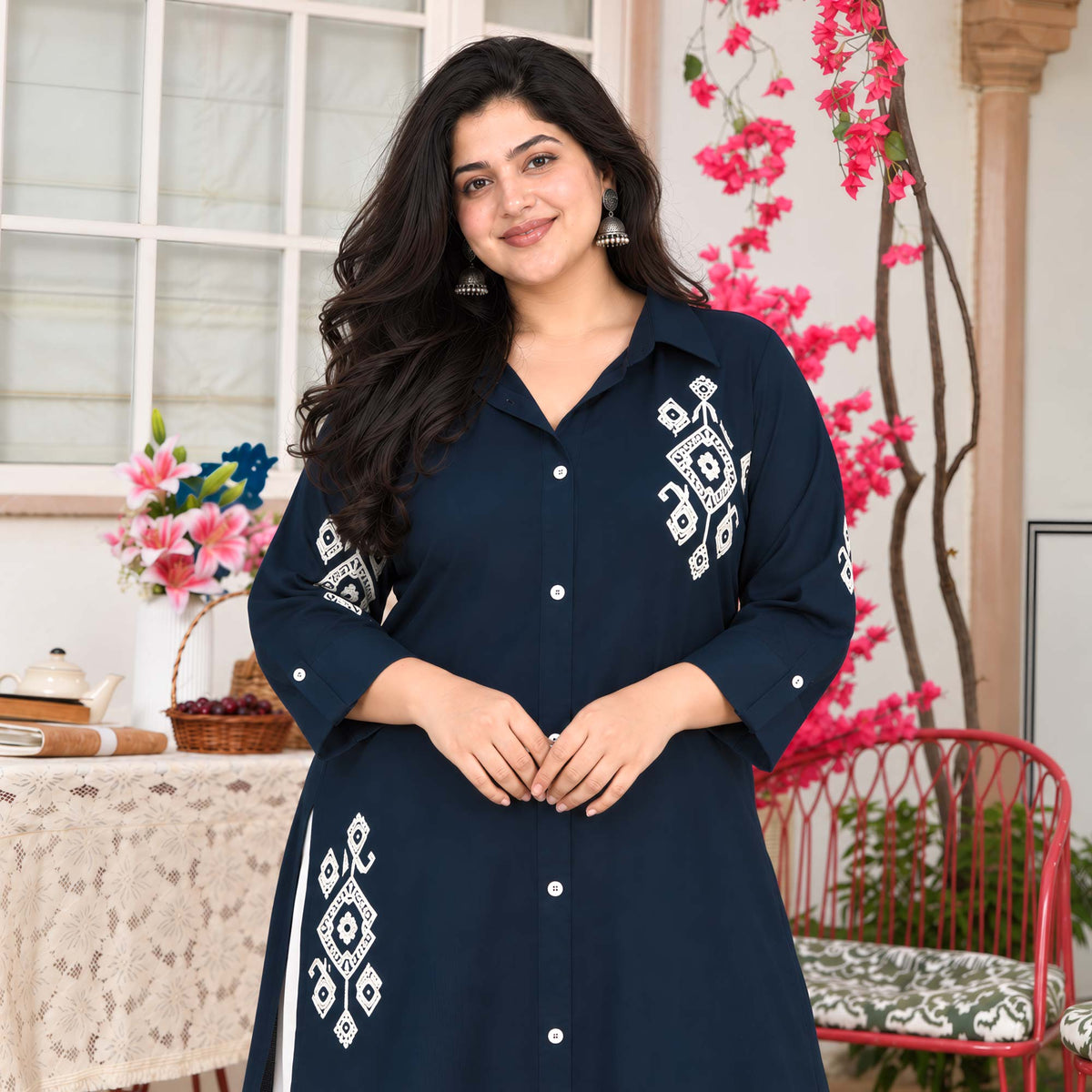 June- Navy Blue Heavy GSM Rayon Cotton Kurta