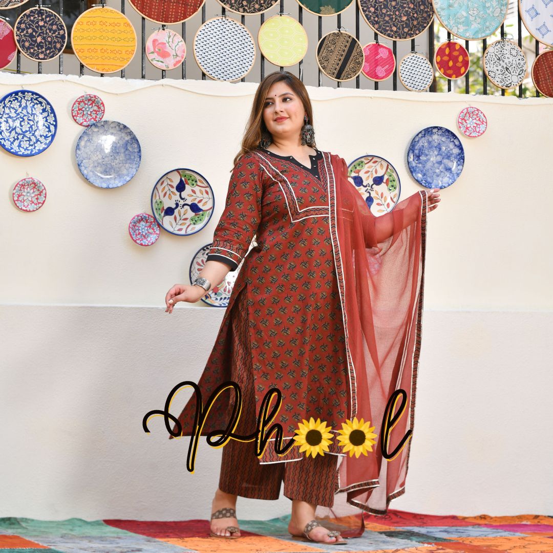 Rosewood Elegance Floral Gota Suit Set