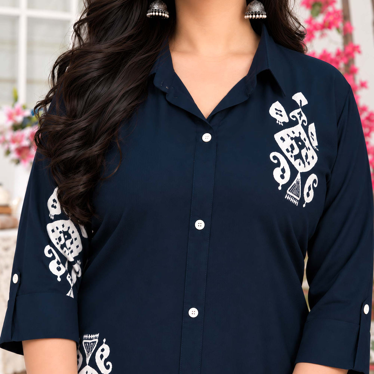 June- Navy Blue Heavy GSM Rayon Cotton Kurta
