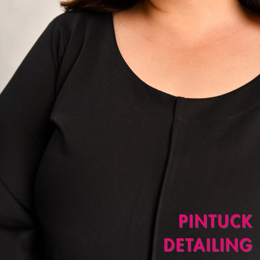 Woman wearing a black plus size lycra