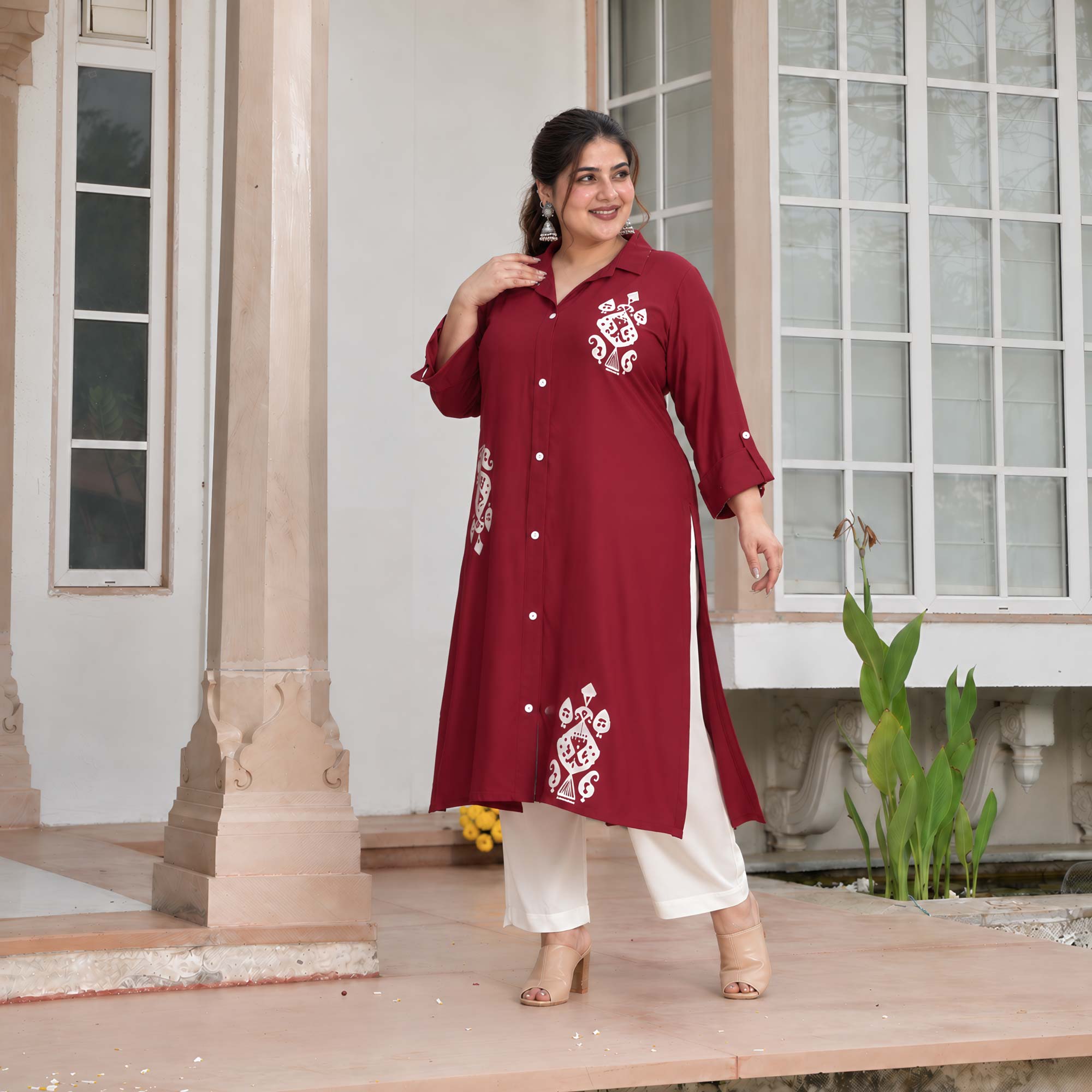 Rosie- Maroon Heavy GSM Rayon Cotton Kurta