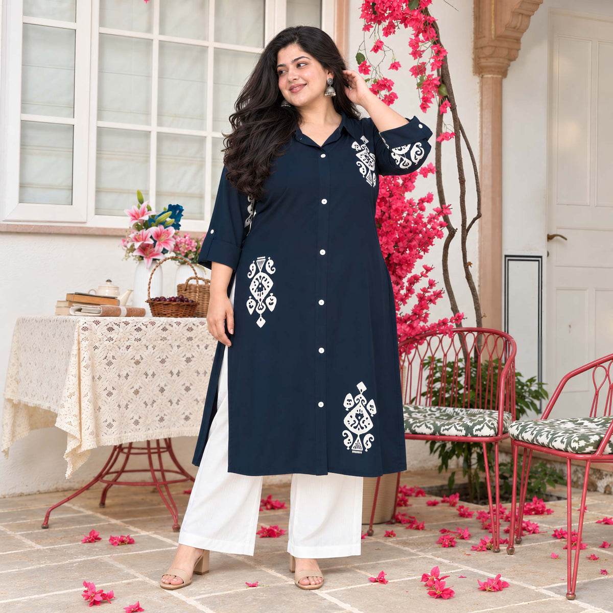 June- Navy Blue Heavy GSM Rayon Cotton Kurta