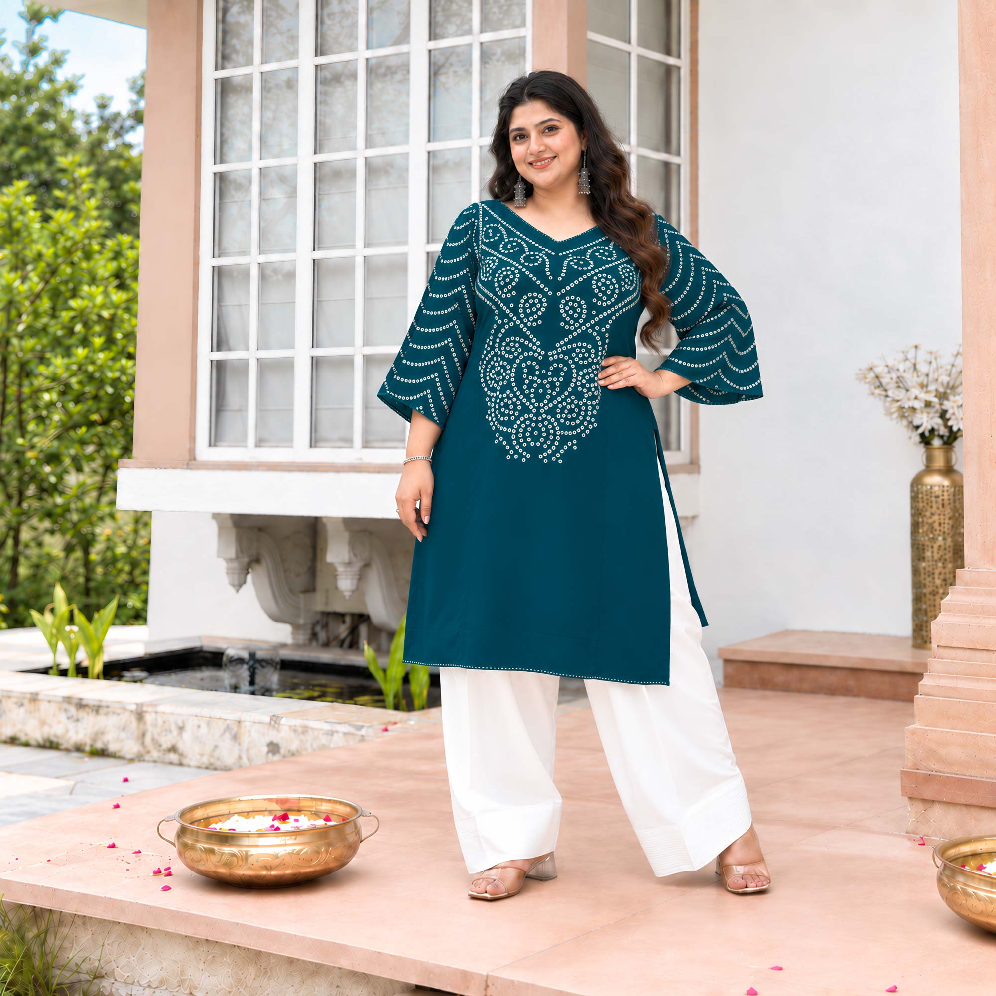 Nancy- Prussian Blue Bandhani Heavy GSM Rayon Cotton Farshi Set