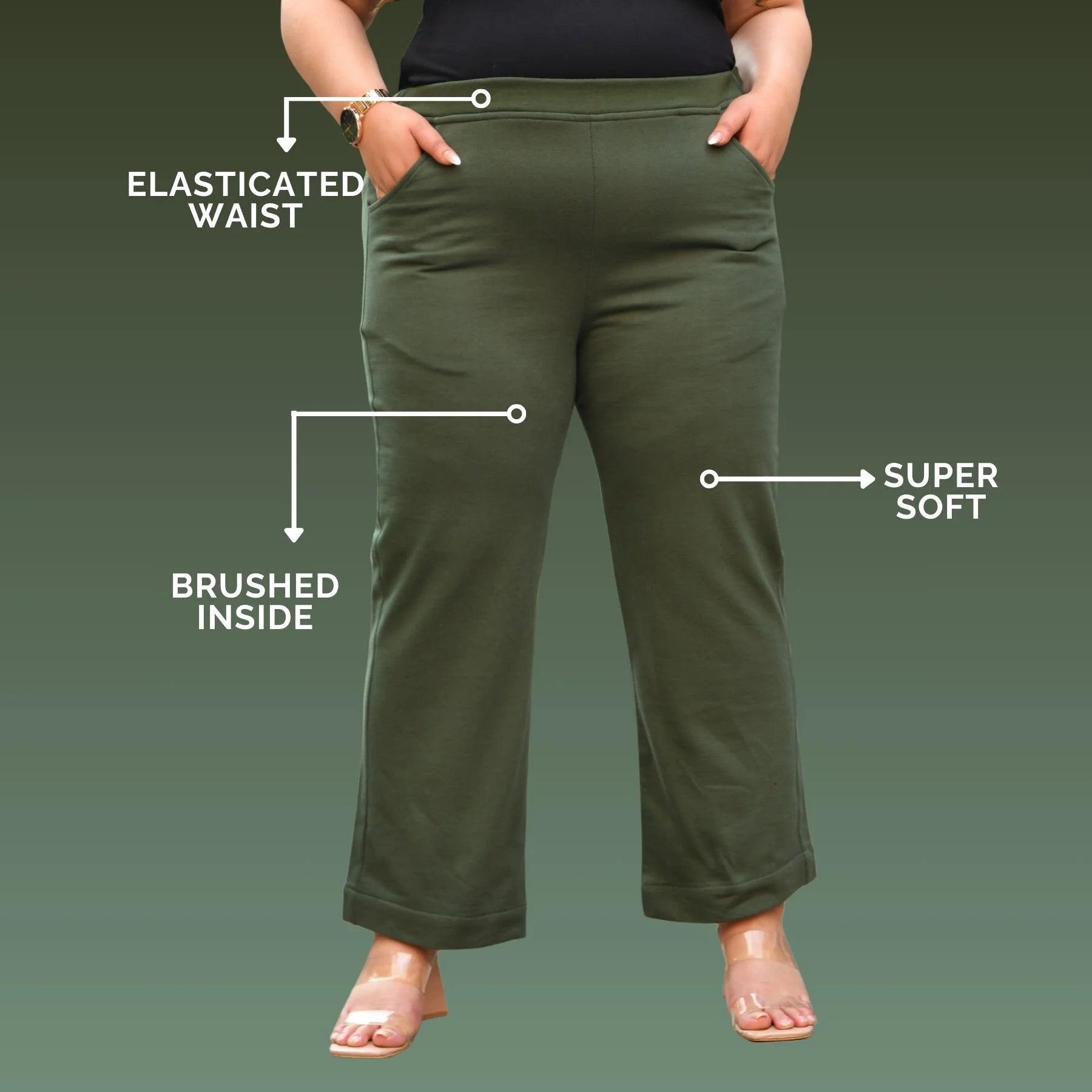 Woollen Fleece Straight Pants With Pockets