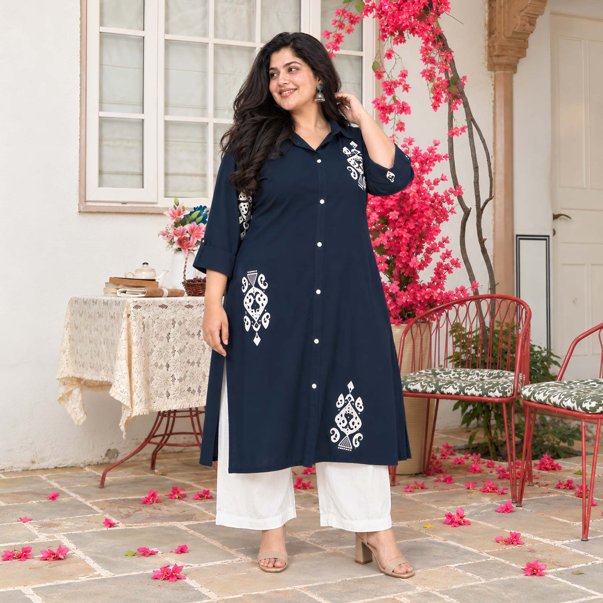 June- Navy Blue Heavy GSM Rayon Cotton Kurta