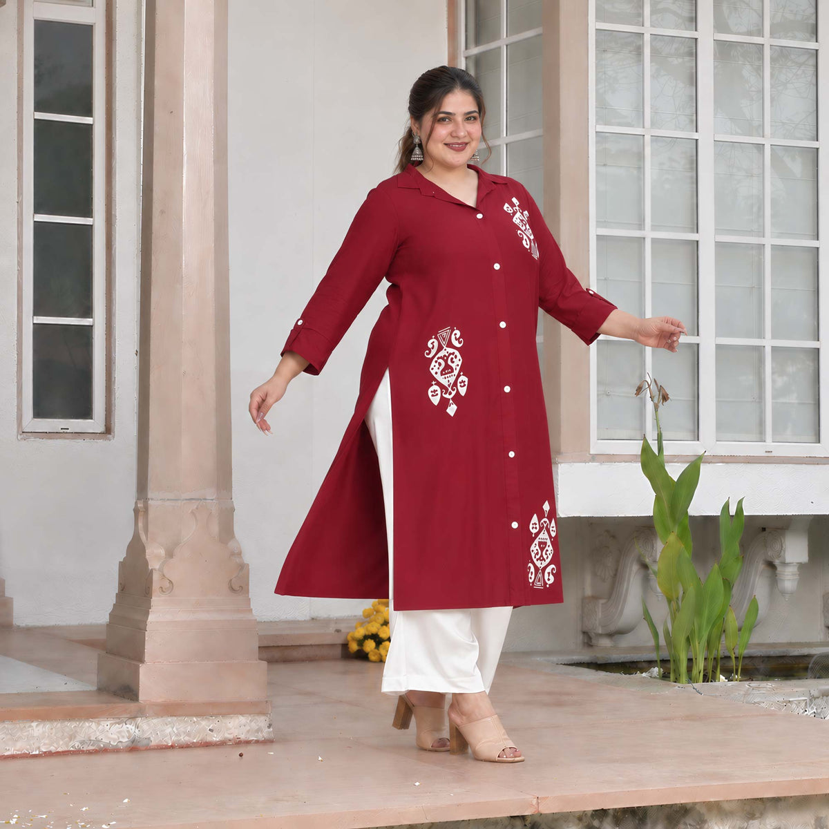 Rosie- Maroon Heavy GSM Rayon Cotton Kurta