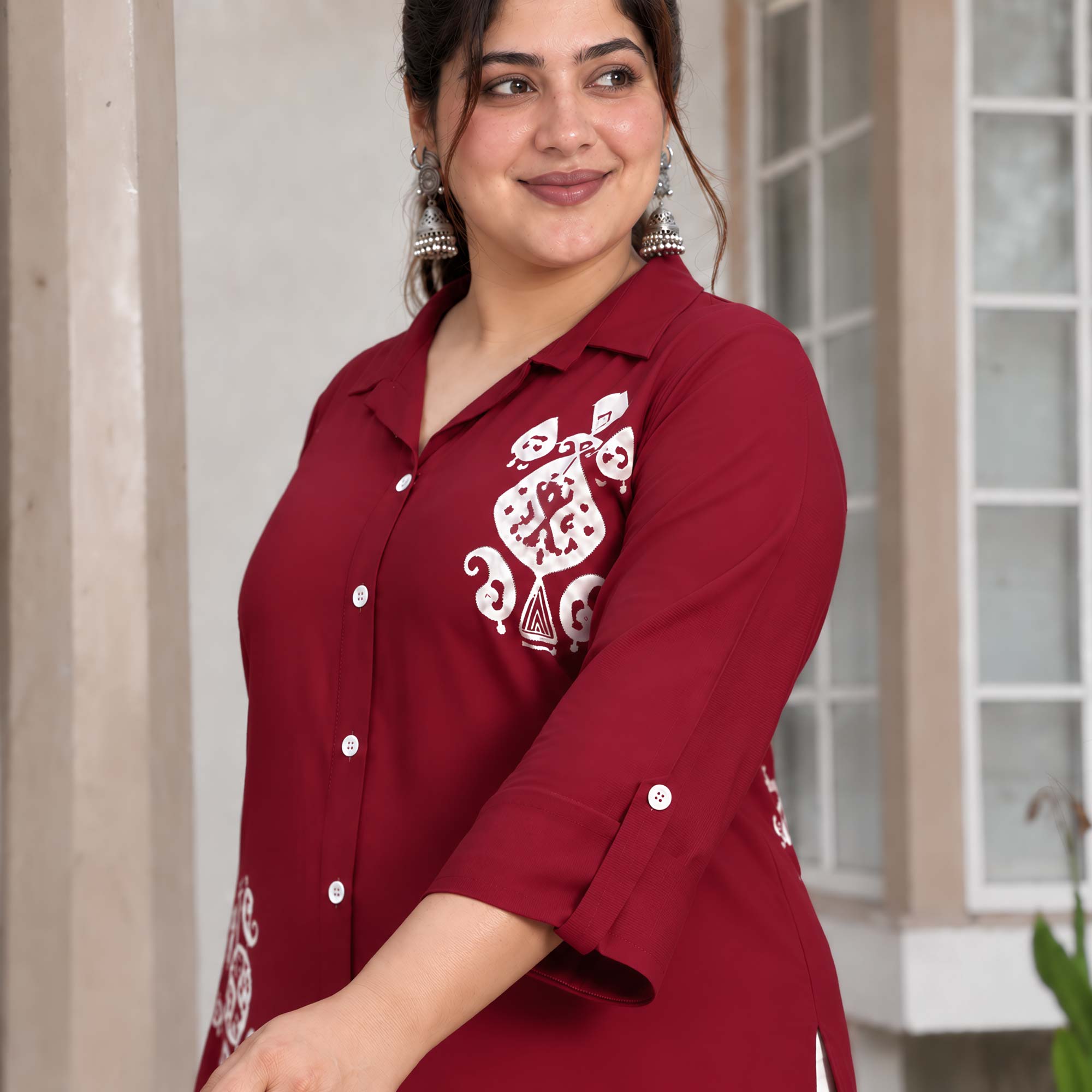 Rosie- Maroon Heavy GSM Rayon Cotton Kurta