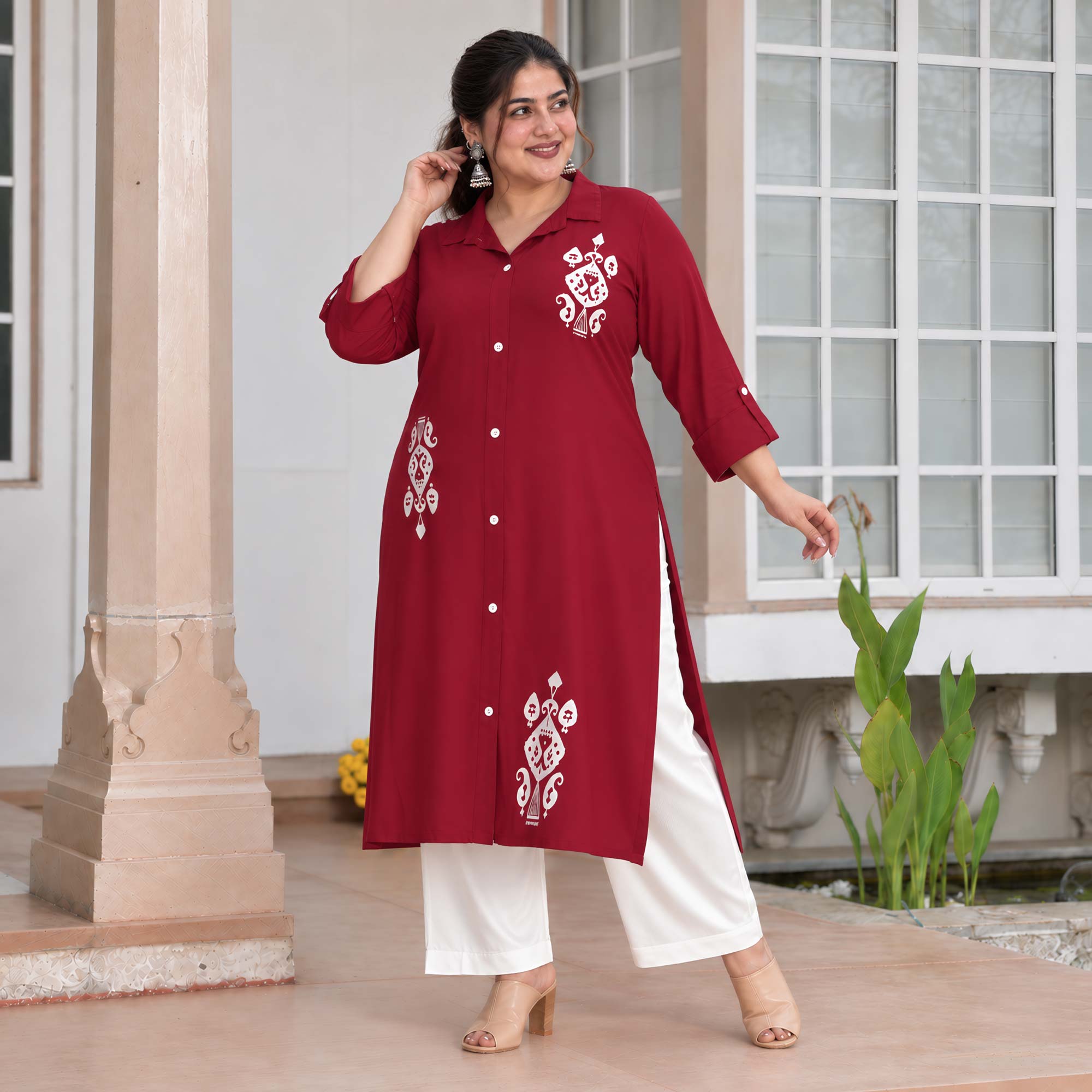 Rosie- Maroon Heavy GSM Rayon Cotton Kurta