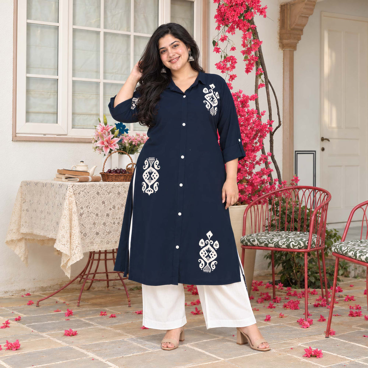 June- Navy Blue Heavy GSM Rayon Cotton Kurta