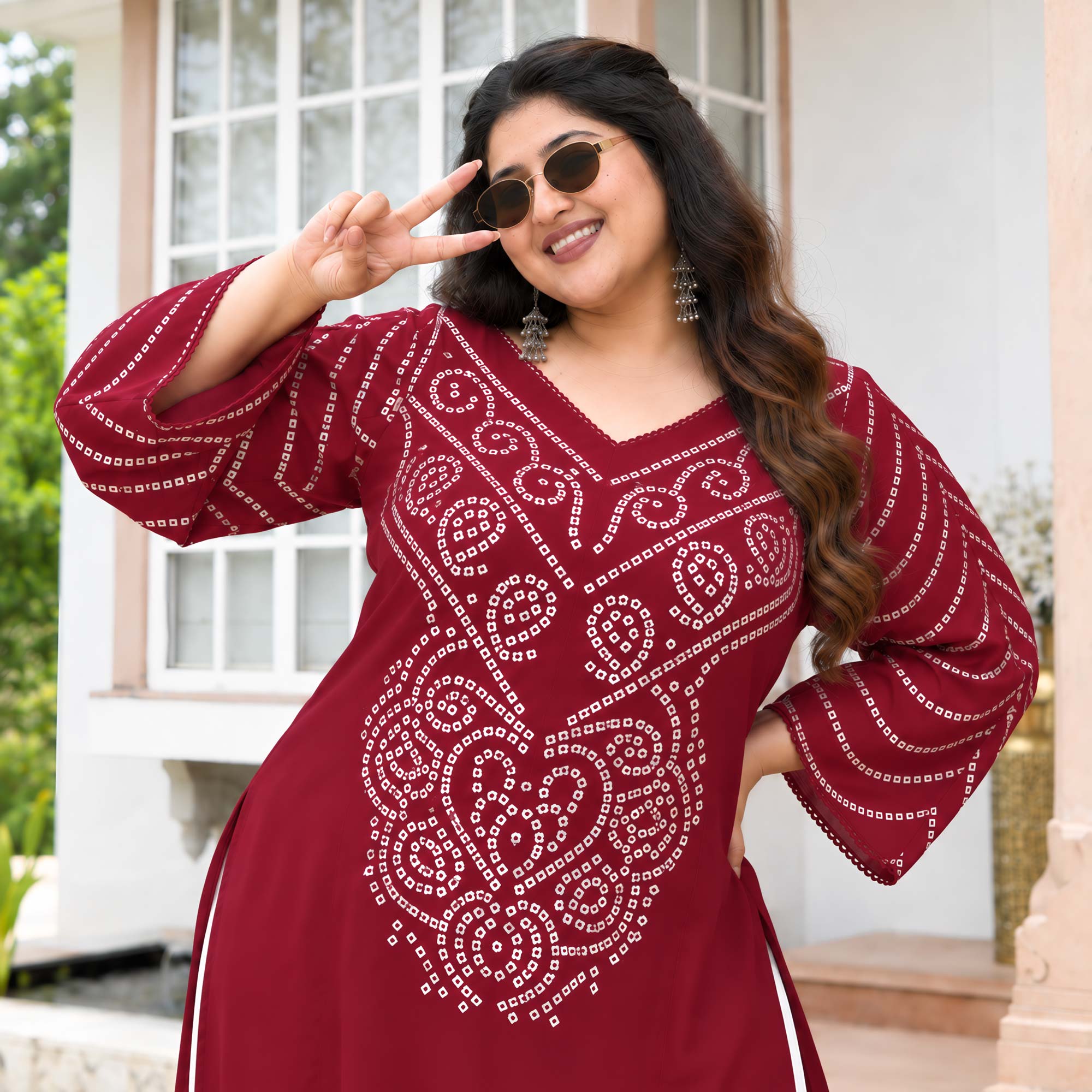 August- Maroon Bandhani Heavy GSM Rayon Cotton Farshi Set