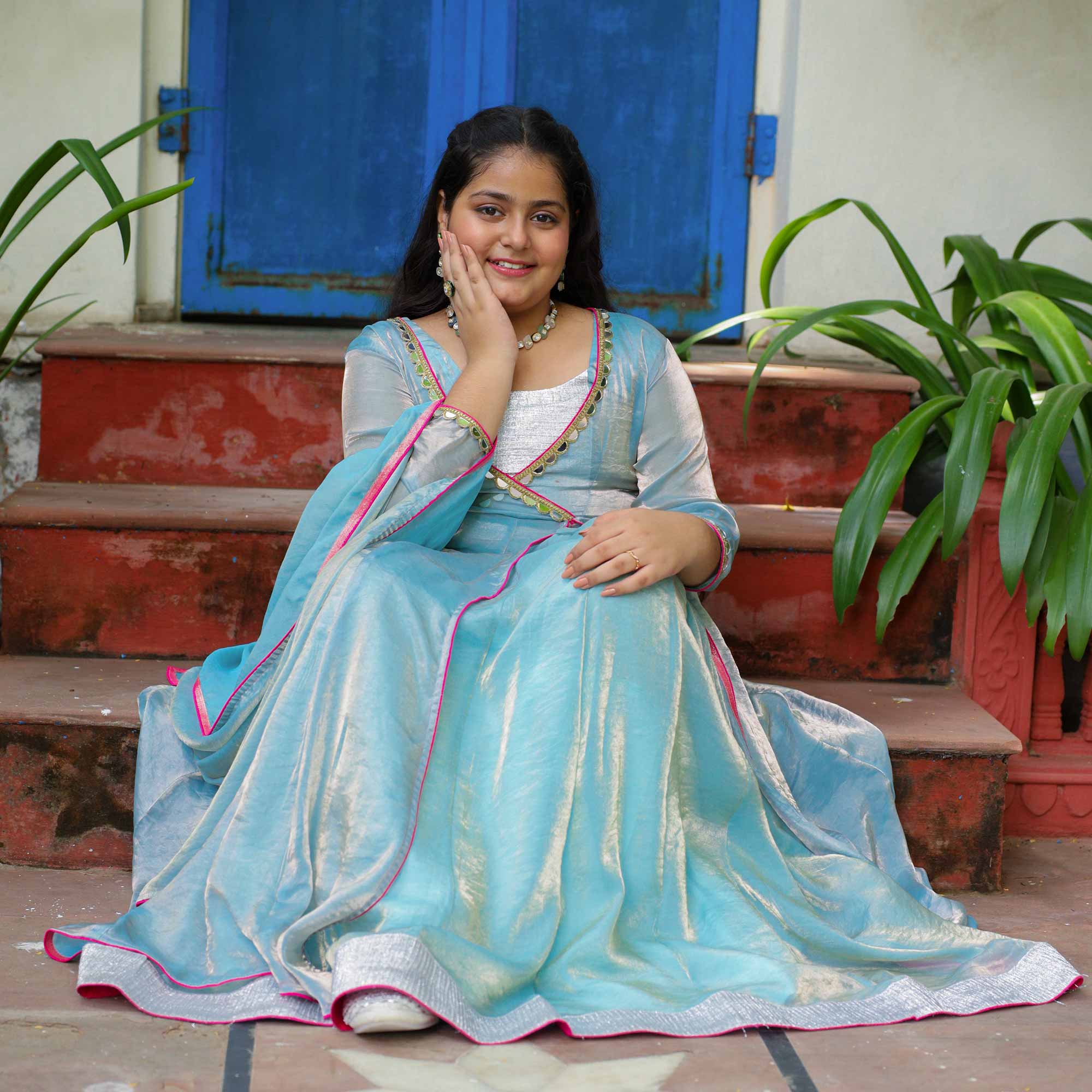 Soft Blue- Kids Tissue Silk Cape Set