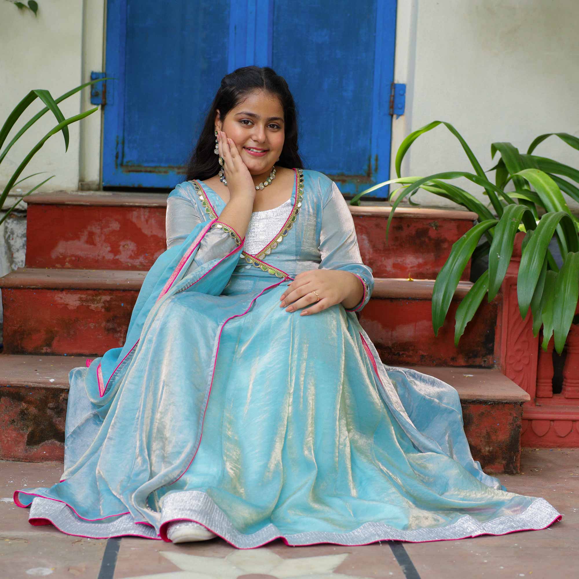 Soft Blue- Kids Tissue Silk Cape Set