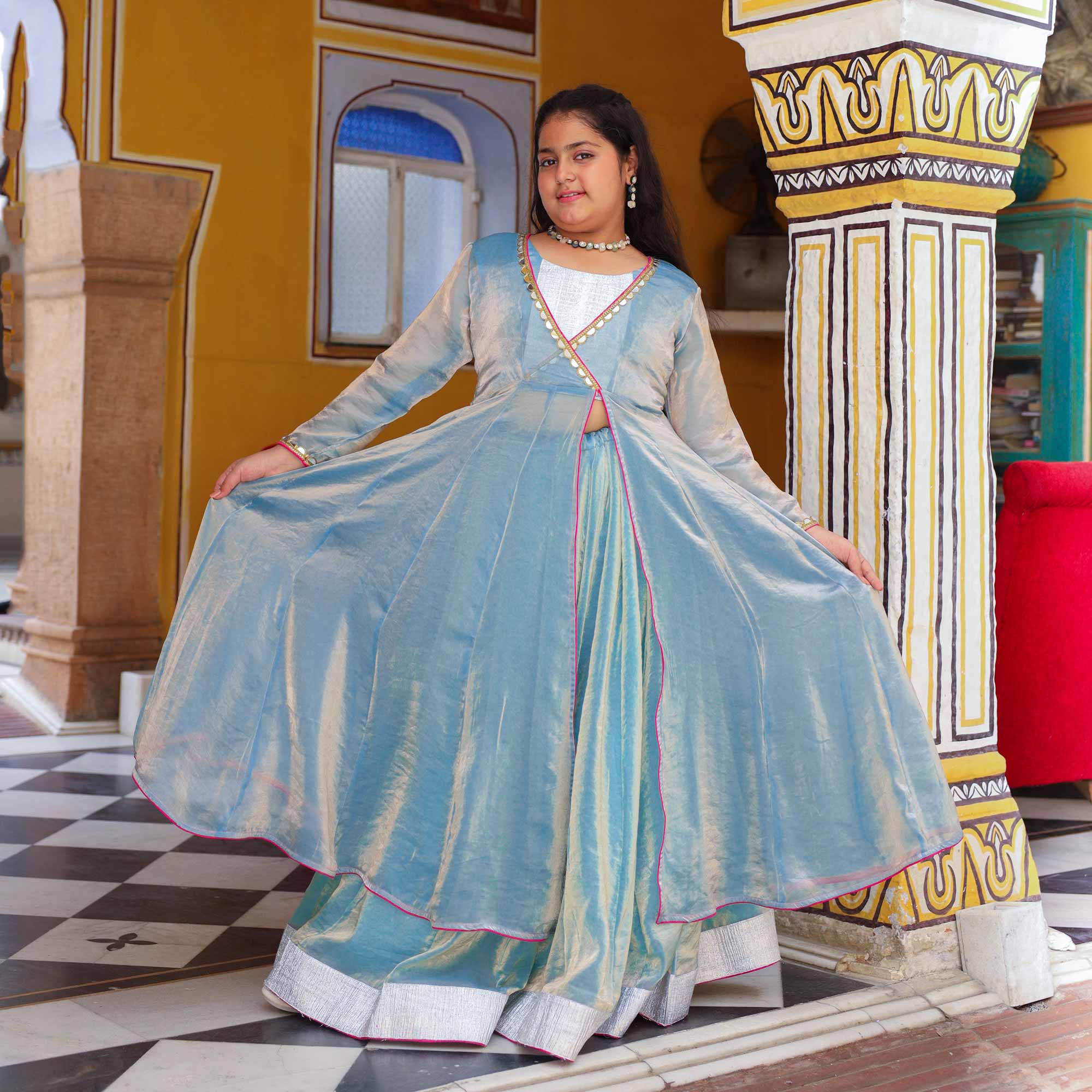 Soft Blue- Kids Tissue Silk Cape Set