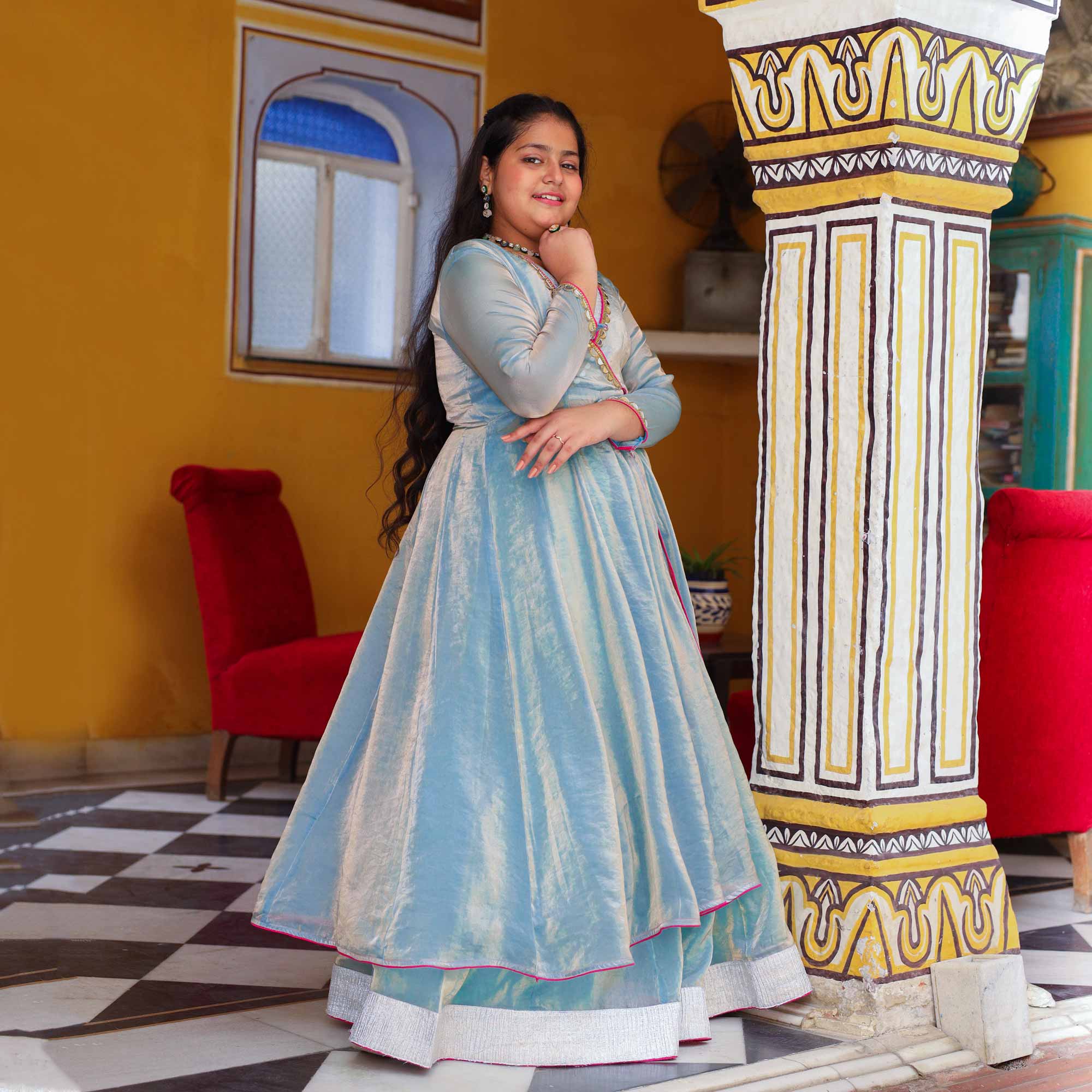 Soft Blue- Kids Tissue Silk Cape Set