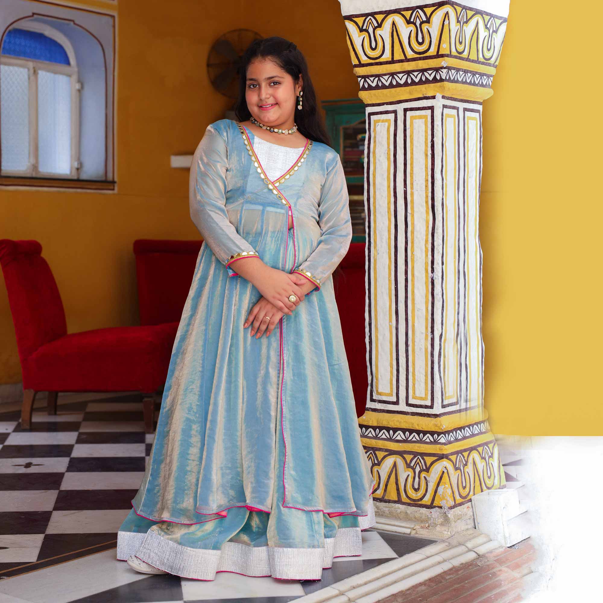 Soft Blue- Kids Tissue Silk Cape Set