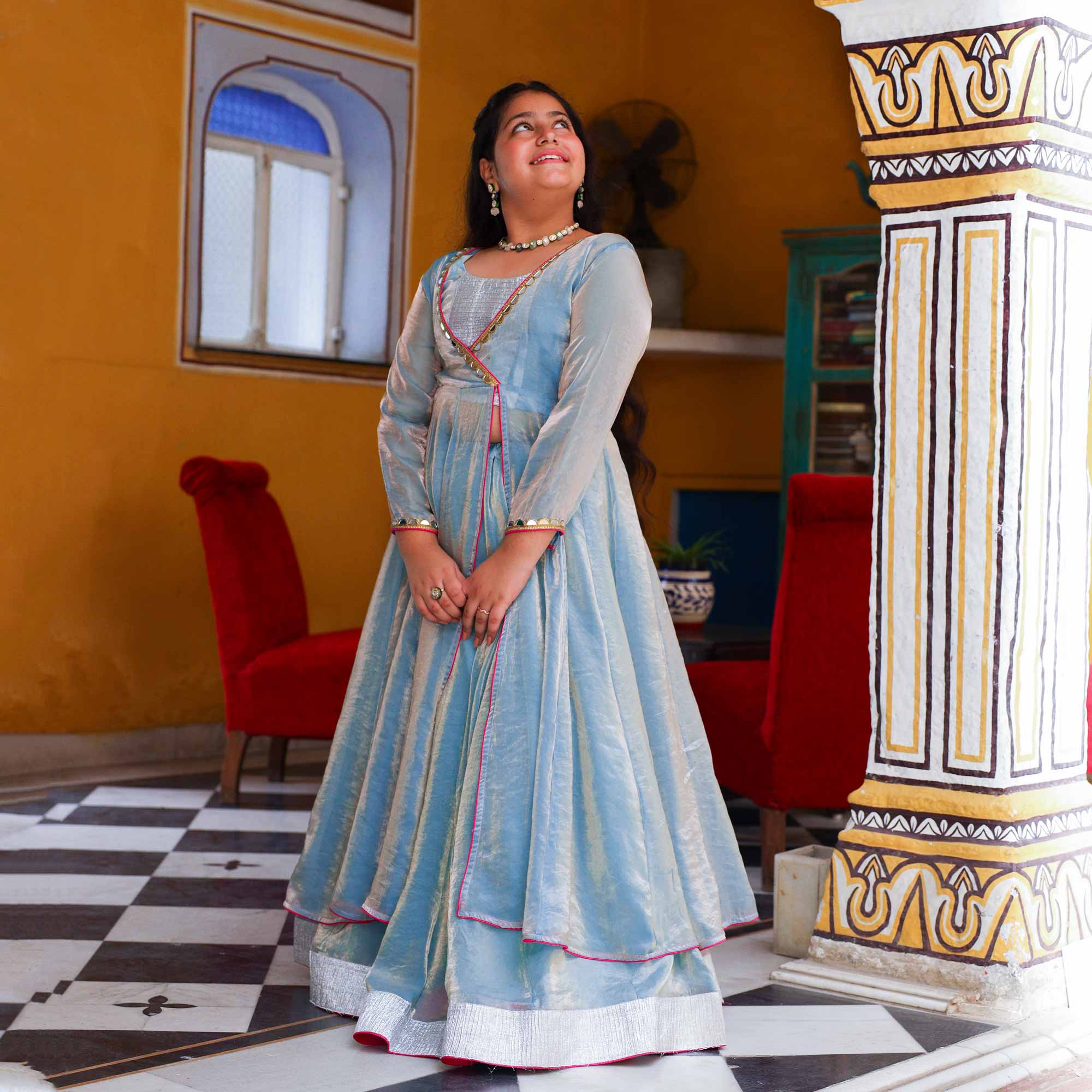 Soft Blue- Kids Tissue Silk Cape Set