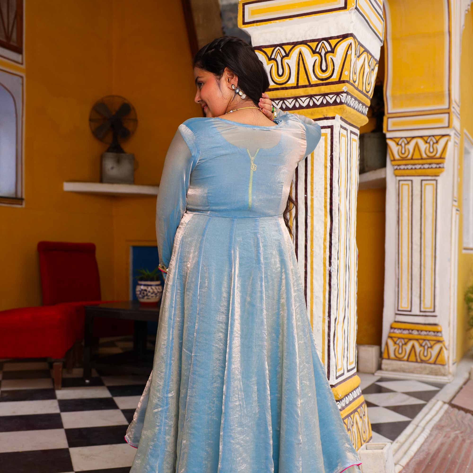 Soft Blue- Kids Tissue Silk Cape Set