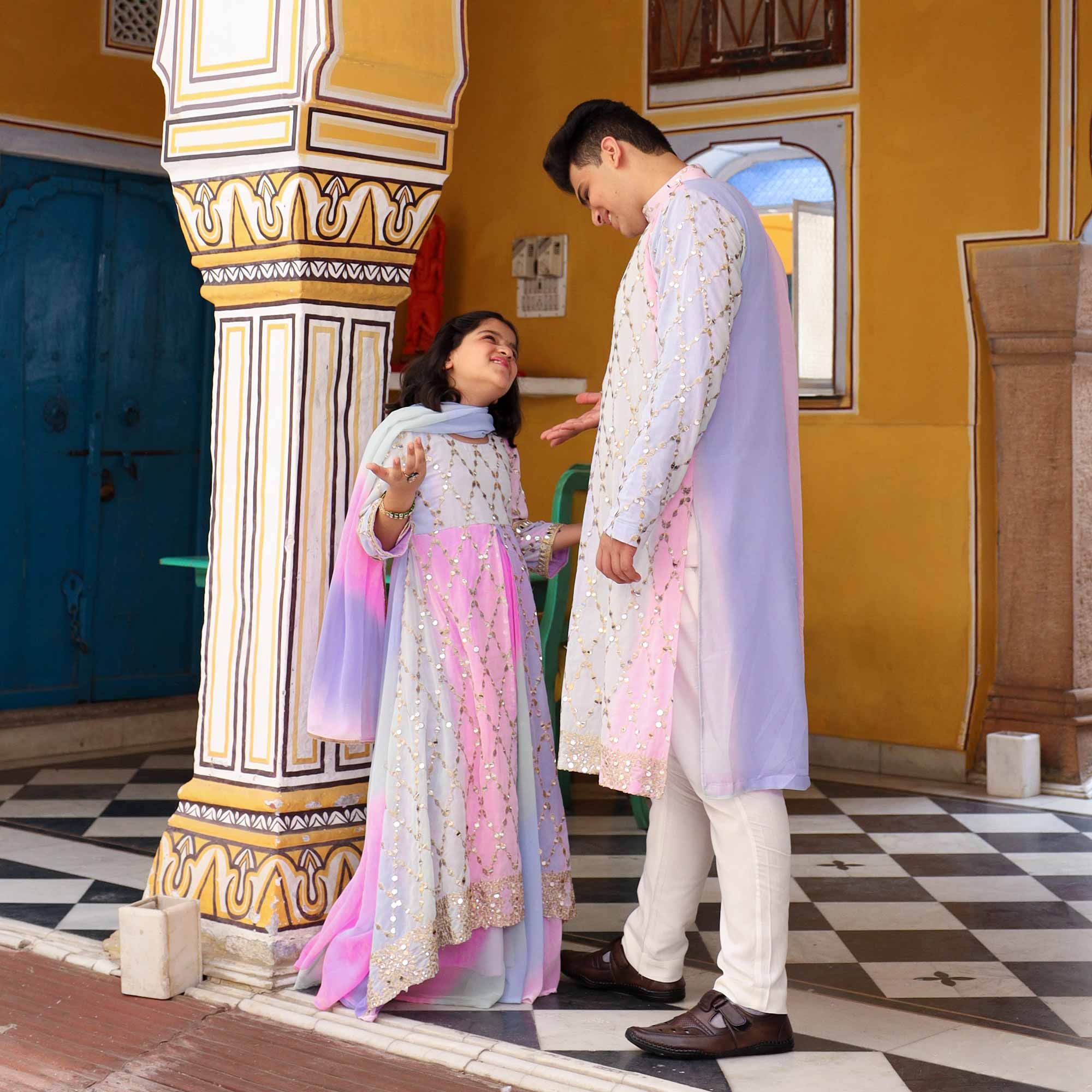 Princess- Pastel Ombre Kids Sequin Embroidered Dress