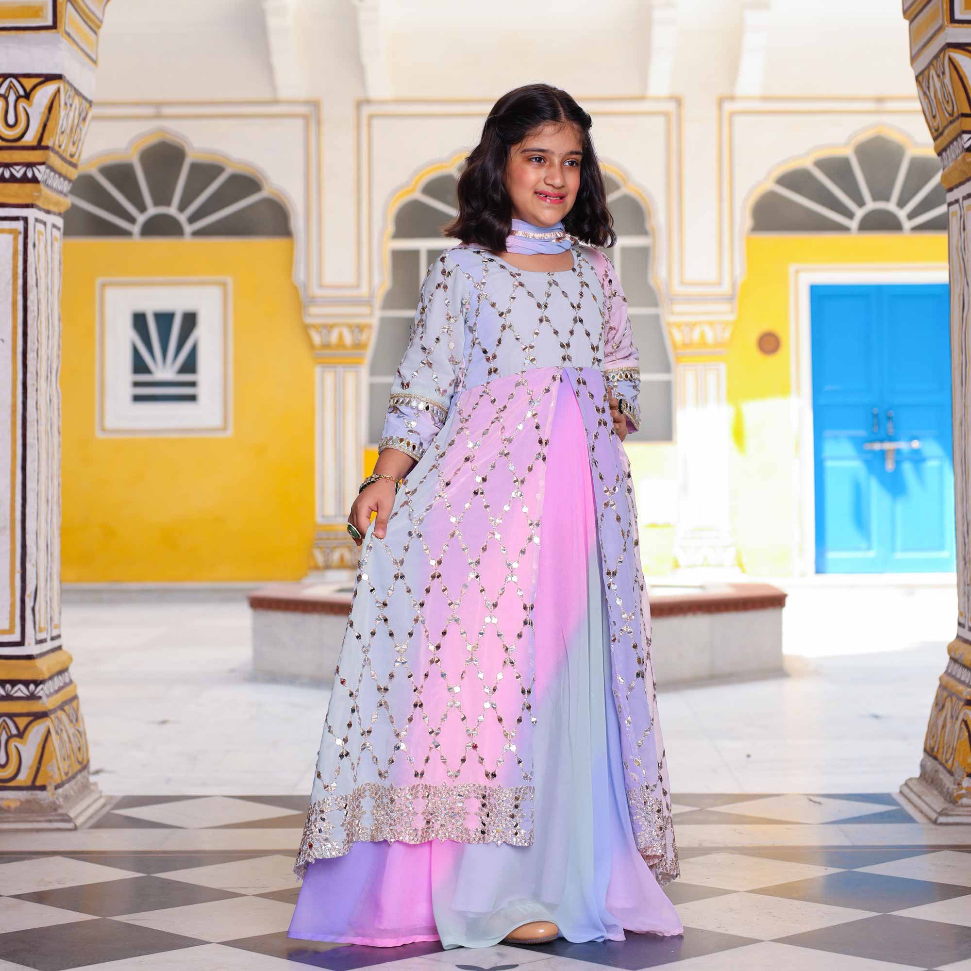 Princess- Pastel Ombre Kids Sequin Embroidered Dress