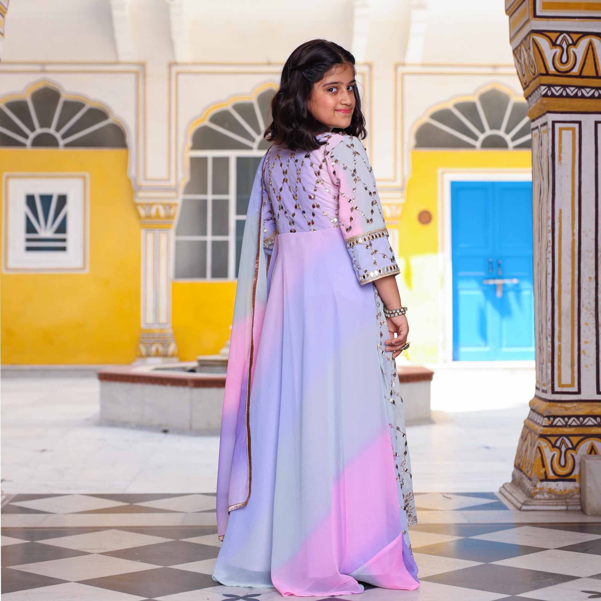 Princess- Pastel Ombre Kids Sequin Embroidered Dress