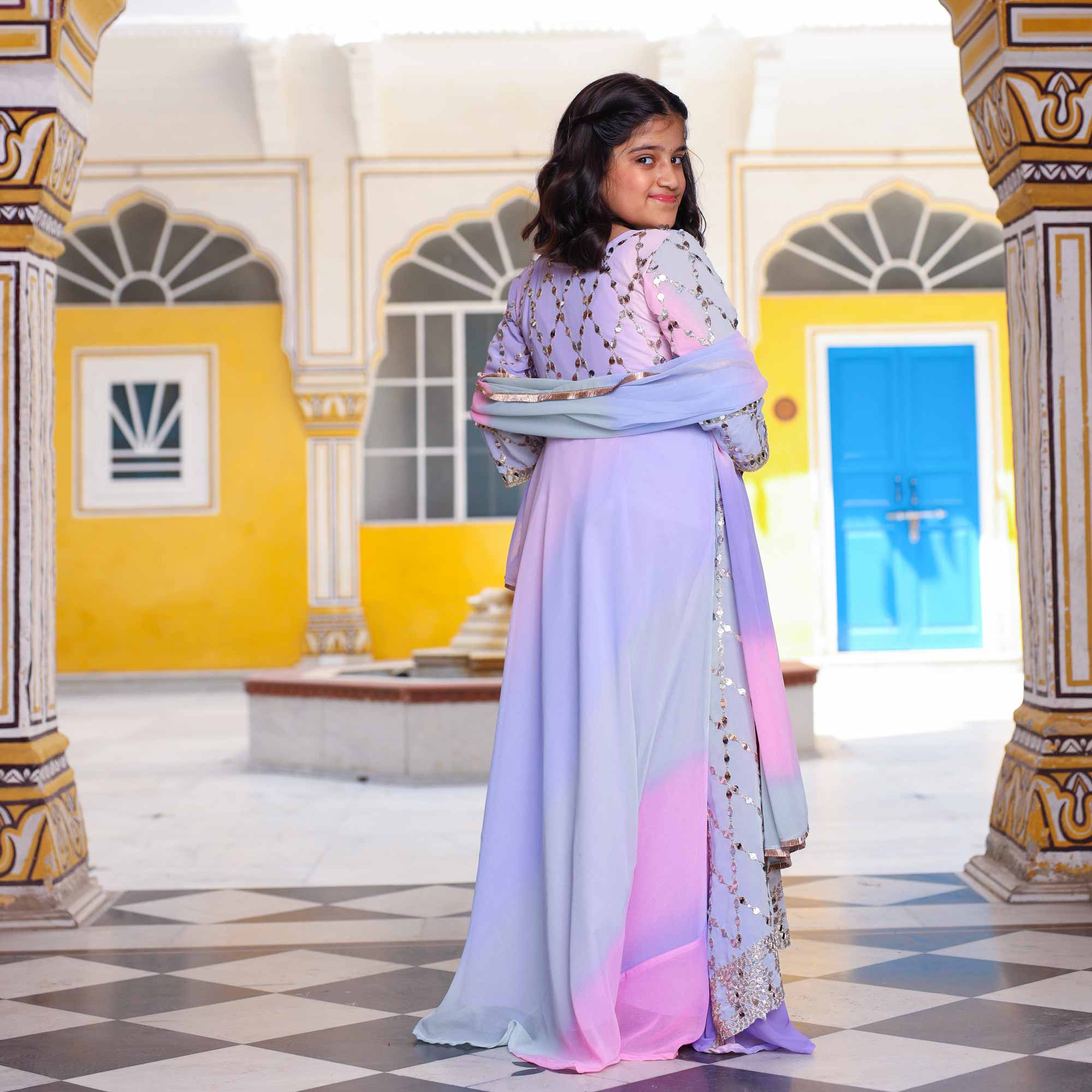 Princess- Pastel Ombre Kids Sequin Embroidered Dress