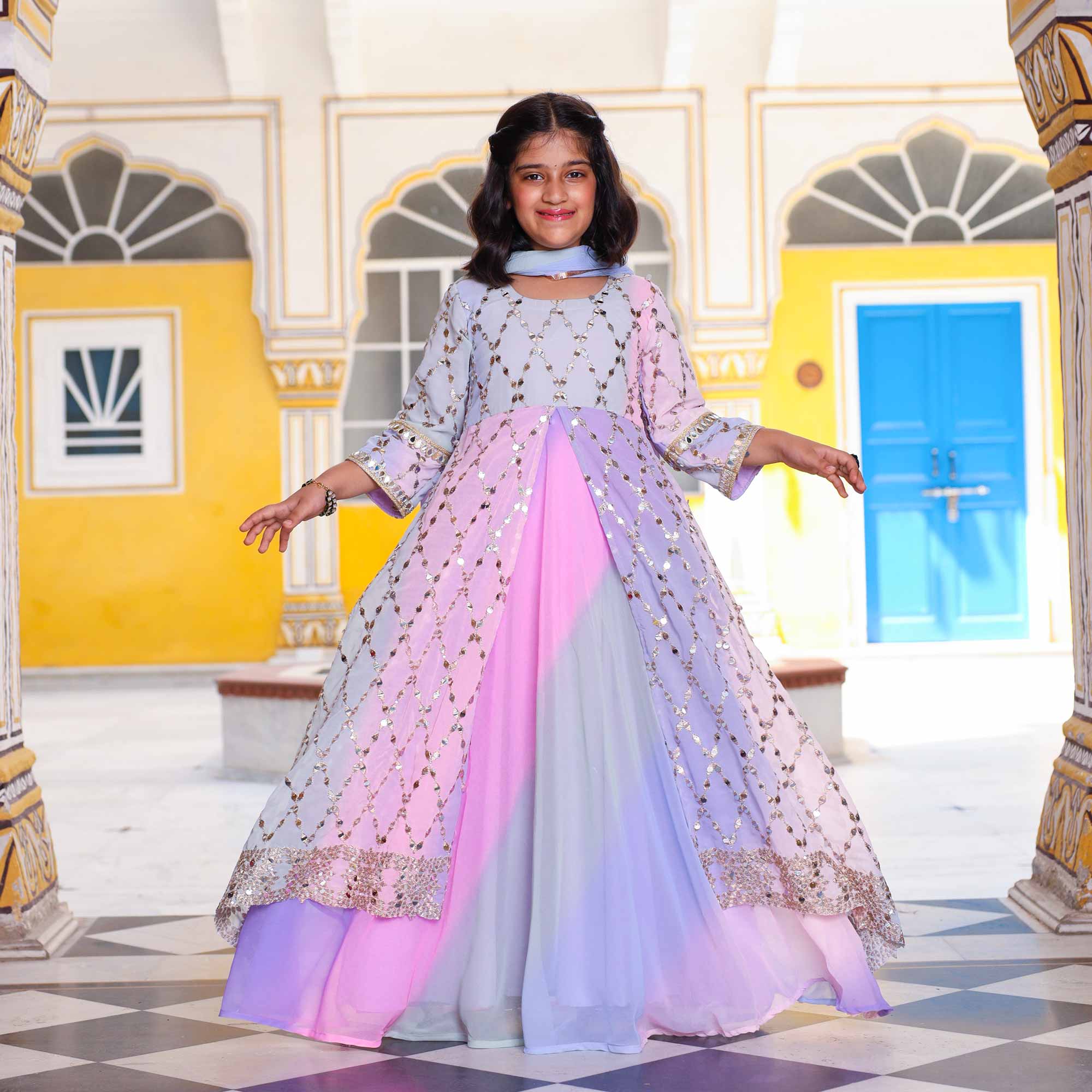 Princess- Pastel Ombre Kids Sequin Embroidered Dress