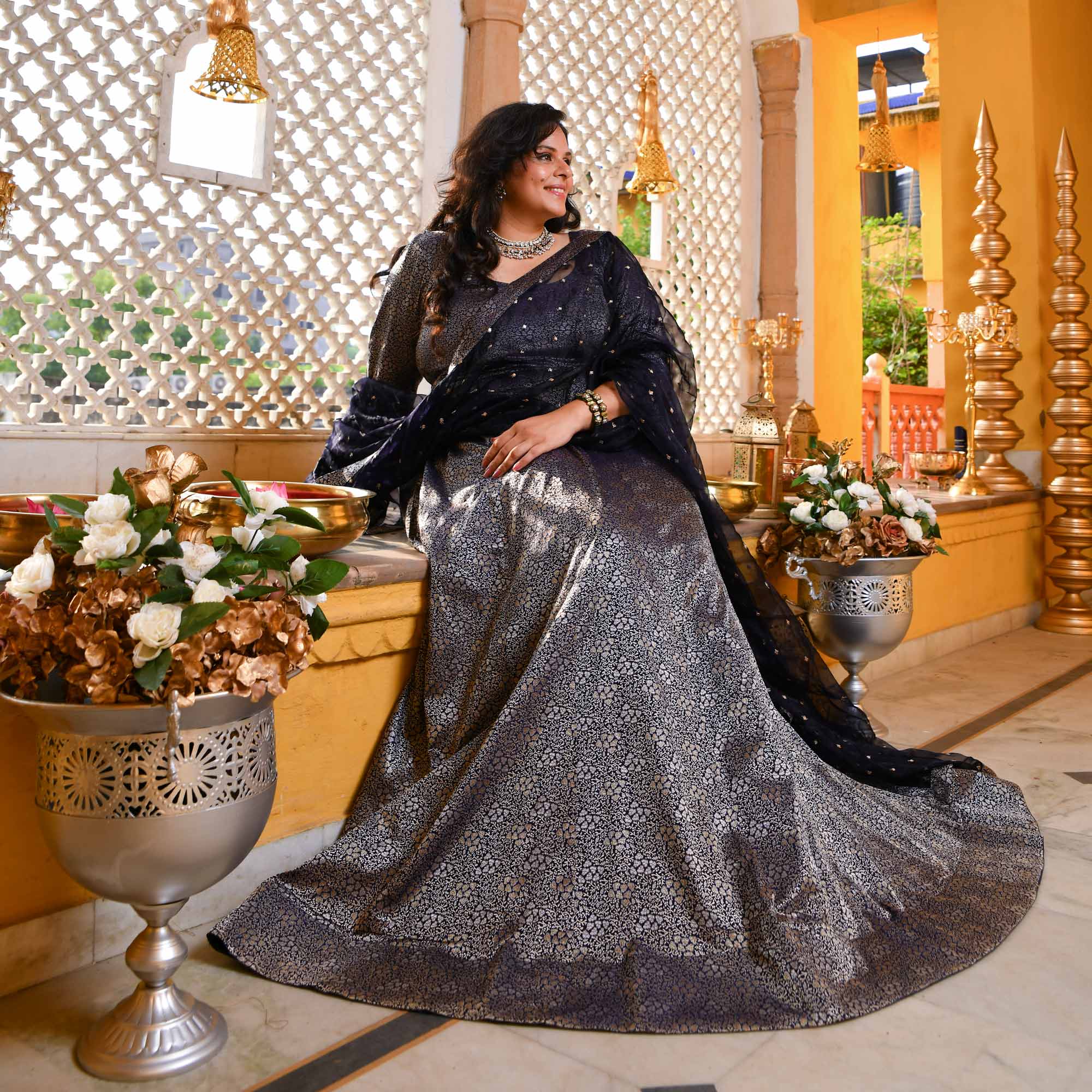 Heritage-Imperial Navy Luxe Banarasi Brocade Anarkali Set