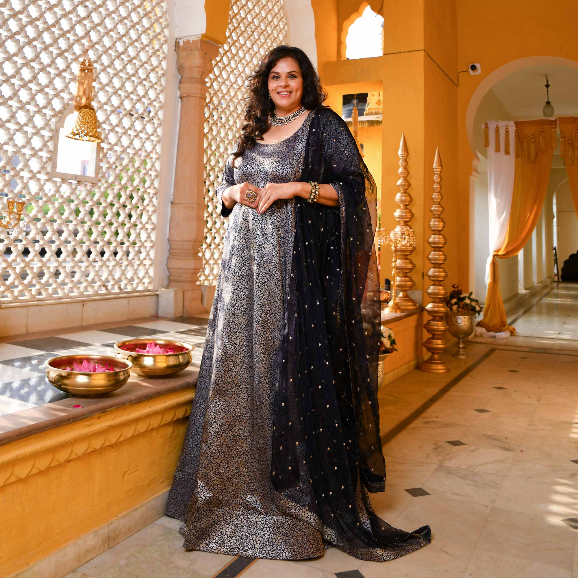 Heritage-Imperial Navy Luxe Banarasi Brocade Anarkali Set