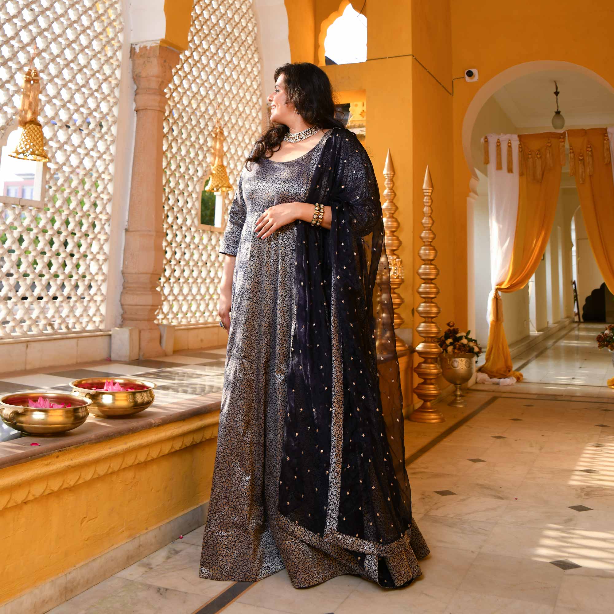 Heritage-Imperial Navy Luxe Banarasi Brocade Anarkali Set