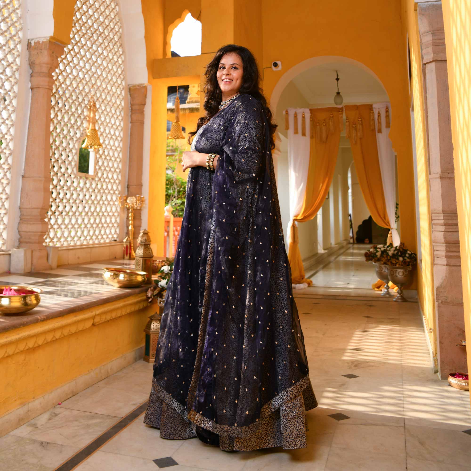 Heritage-Imperial Navy Luxe Banarasi Brocade Anarkali Set