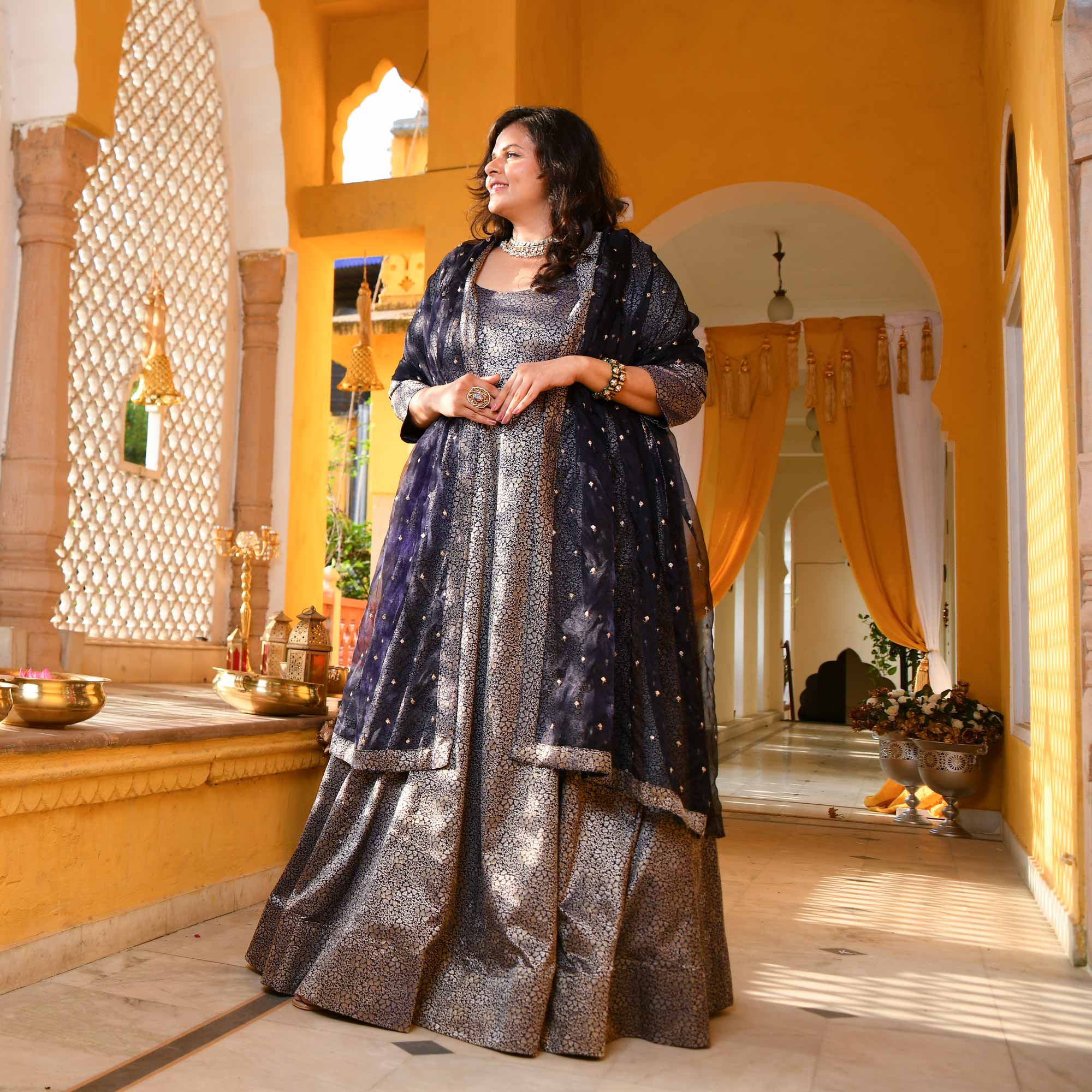 Heritage-Imperial Navy Luxe Banarasi Brocade Anarkali Set