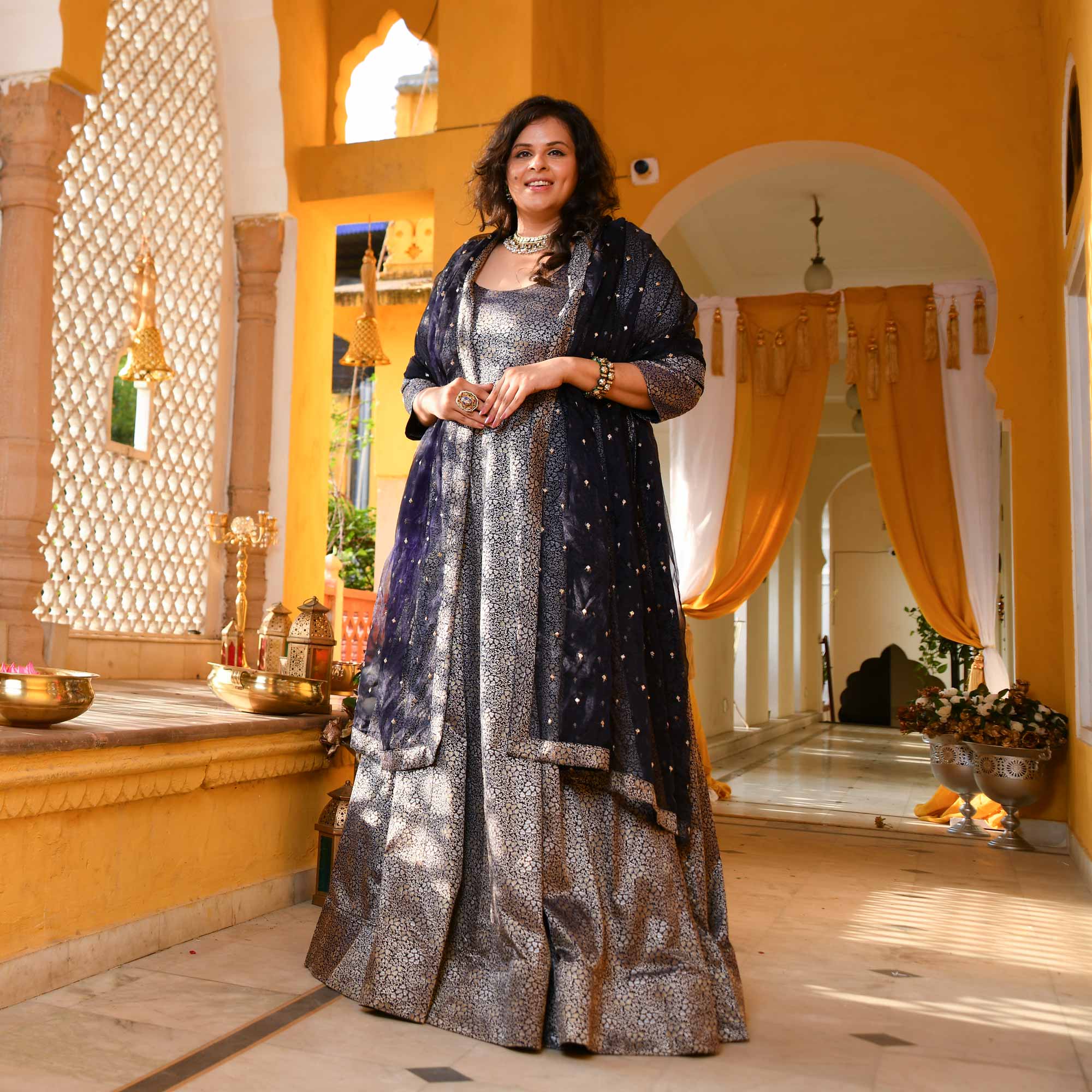 Heritage-Imperial Navy Luxe Banarasi Brocade Anarkali Set