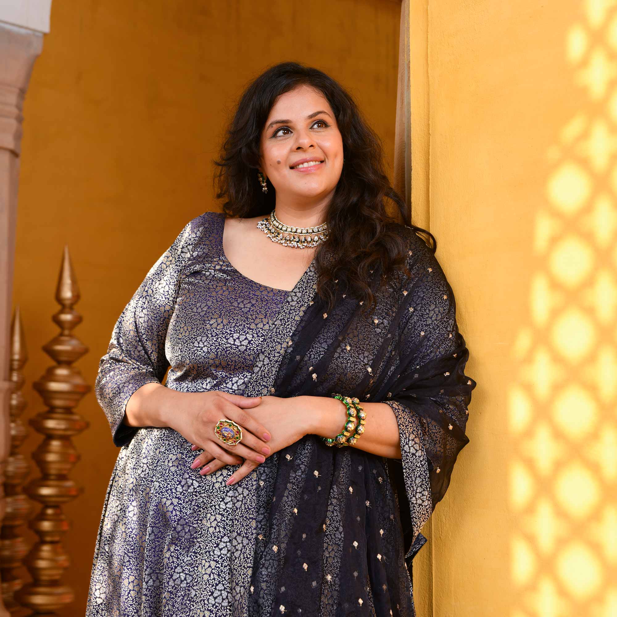 Heritage-Imperial Navy Luxe Banarasi Brocade Anarkali Set