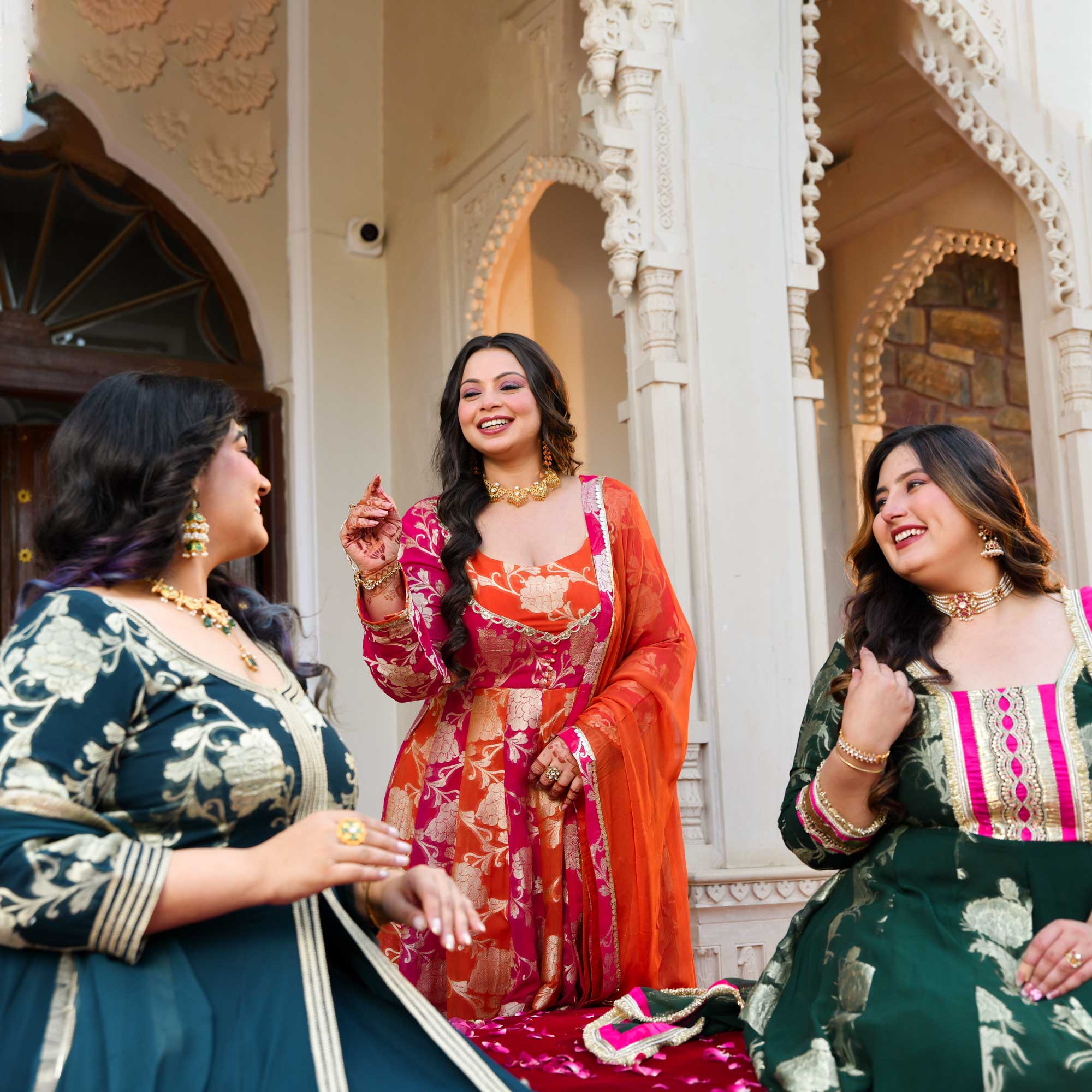 Kesar- Rani Pink & Orange Pure Georgette Banarasi Anarkali Set