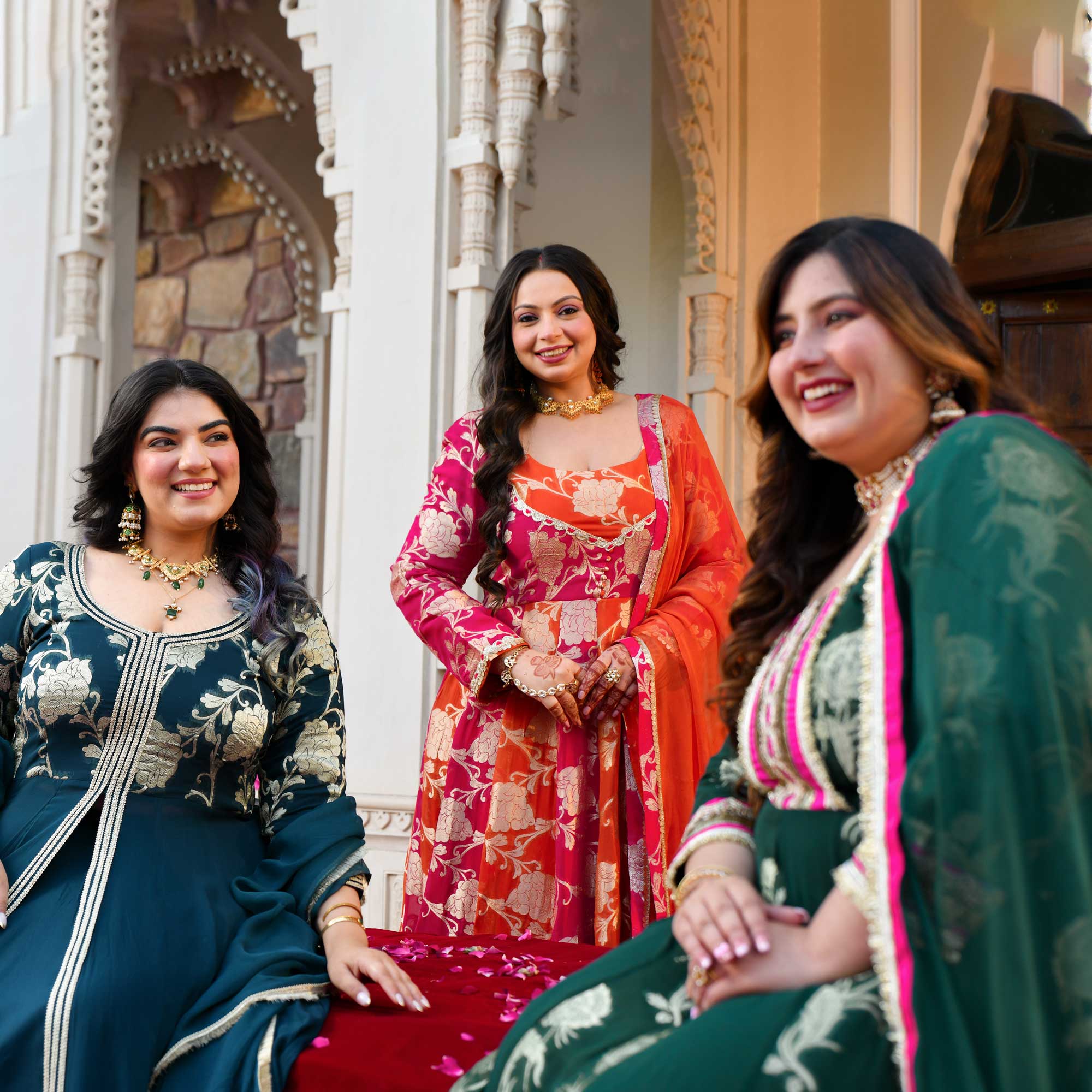 Kesar- Rani Pink & Orange Pure Georgette Banarasi Anarkali Set