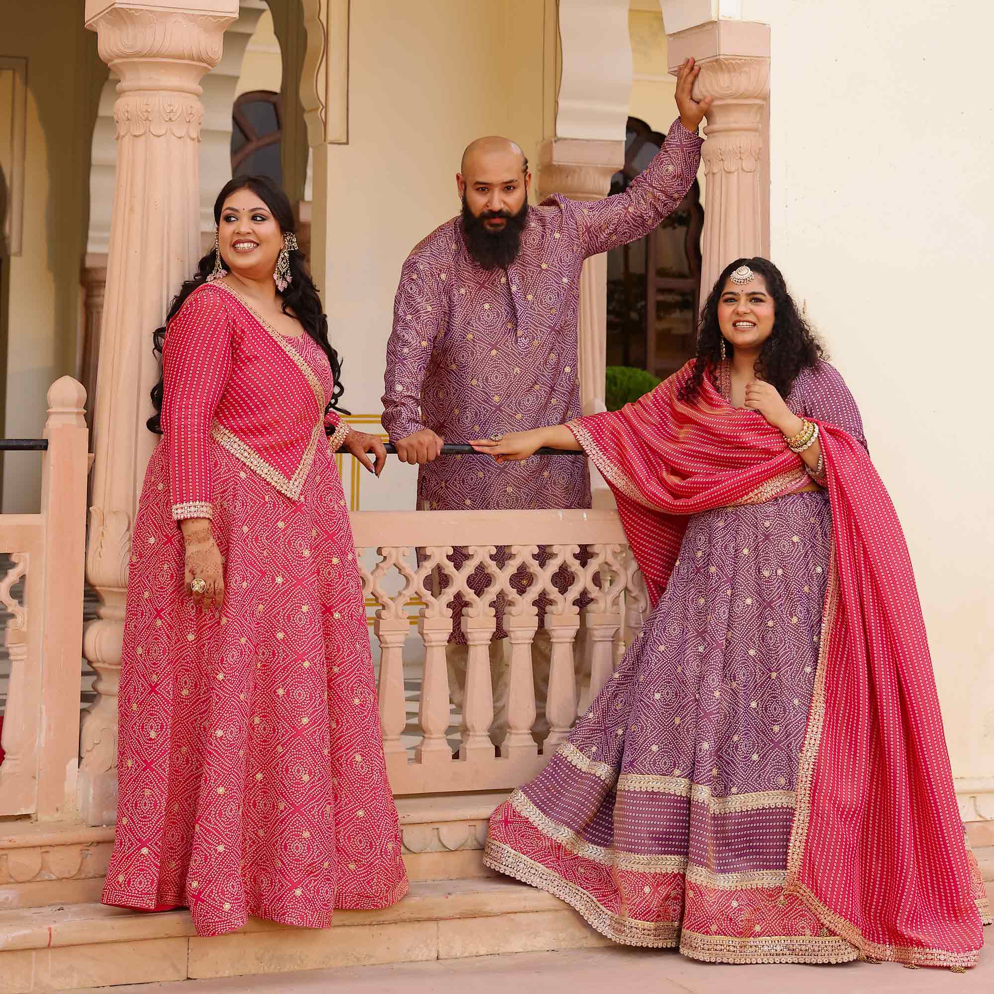 Shahi Tukda Purple Bandhani Pure Tissue Silk Lehenga Set