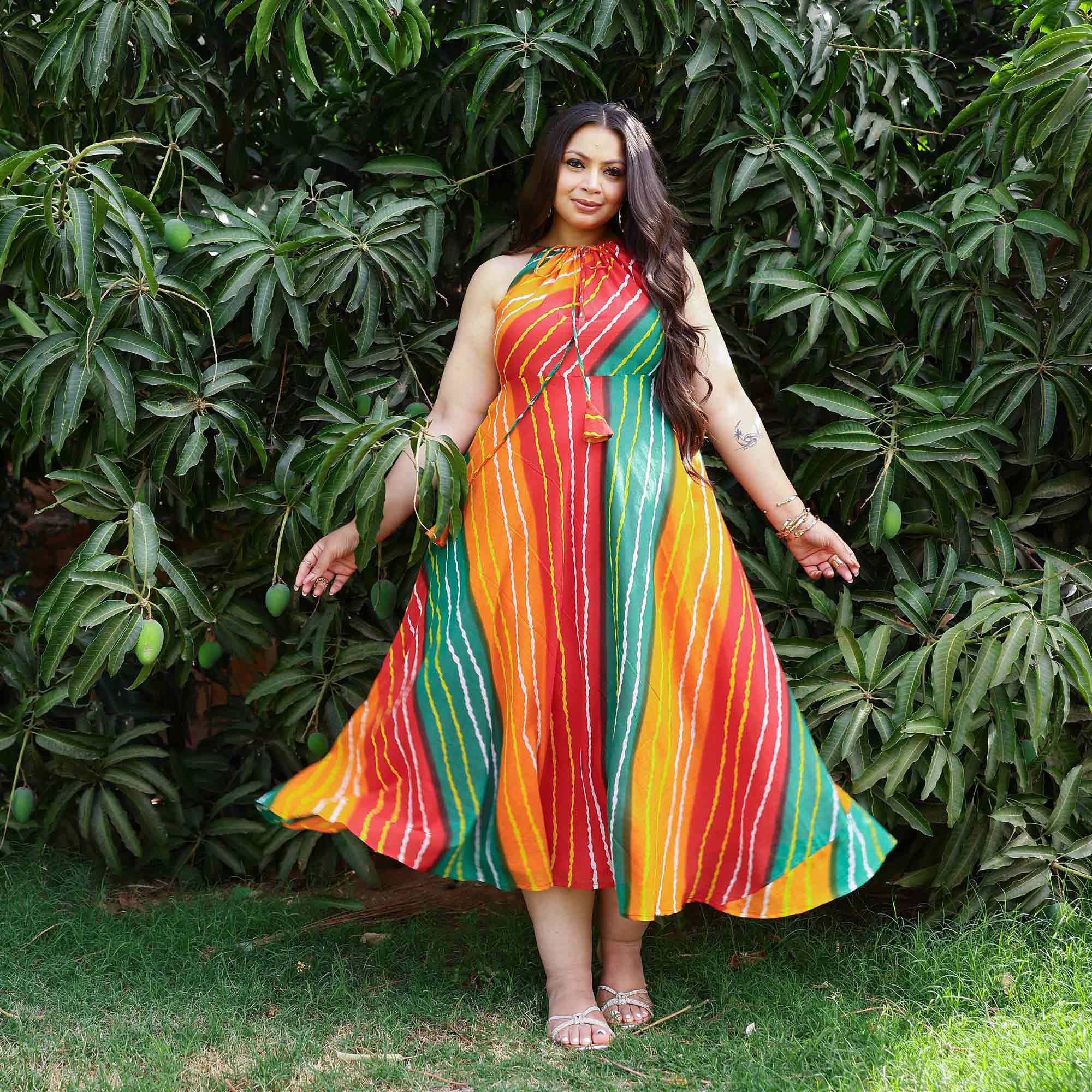 Dreamcatcher Delight Bohemion Lehariya Halter Neck Dress