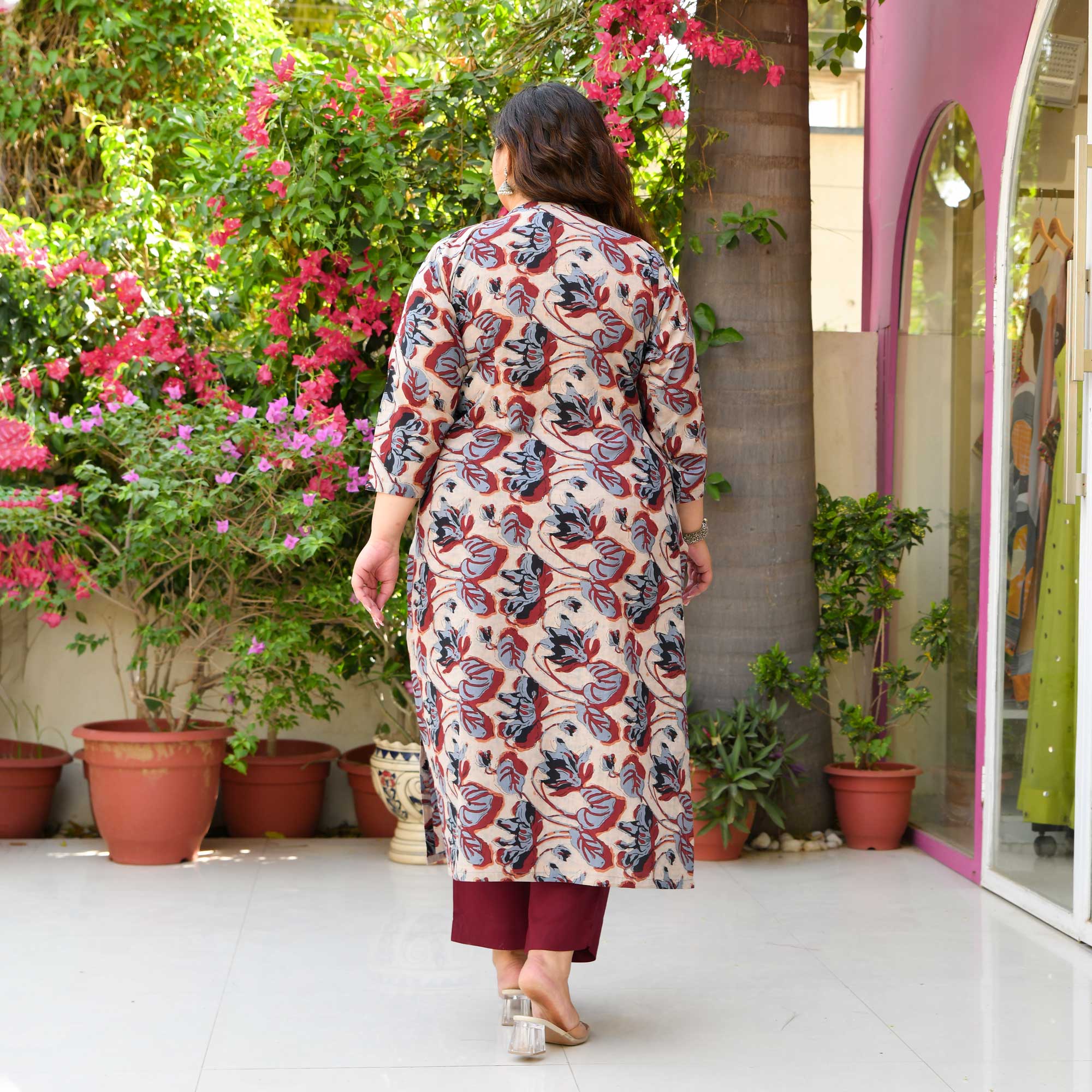 Ginger- Blue & Maroon Floral Printed Pure Cotton Kurta