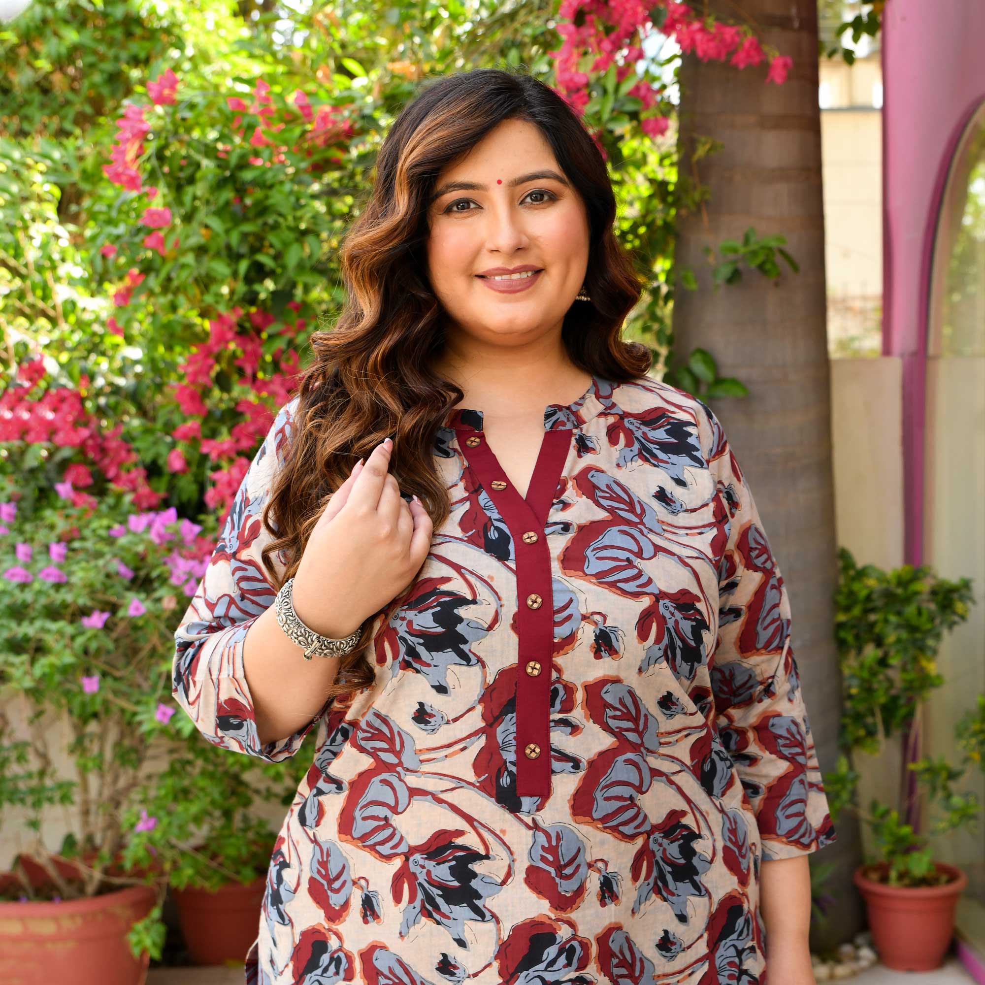 Ginger- Blue & Maroon Floral Printed Pure Cotton Kurta