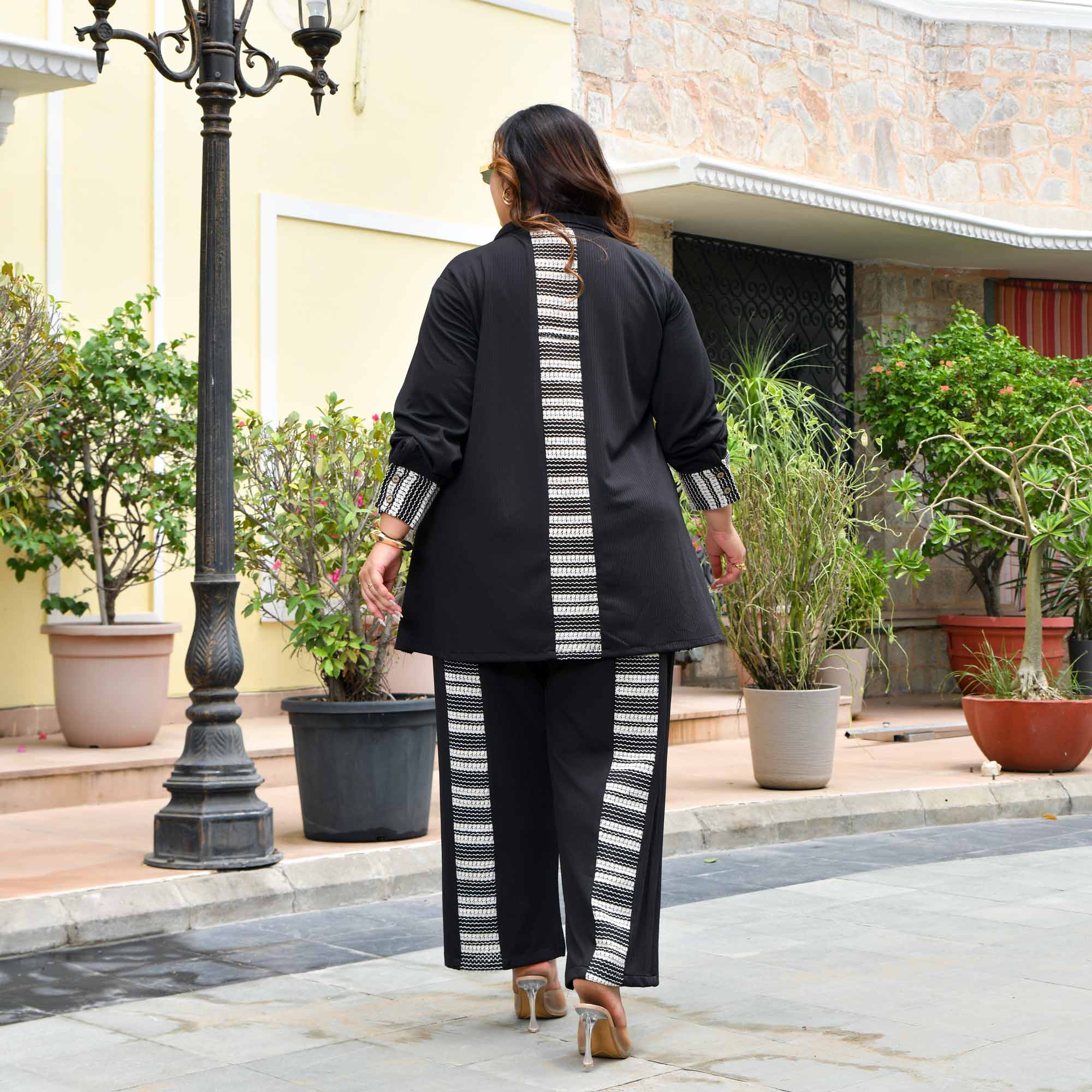 Monochrome- Black Knitted Stretchable Co-Ord Set