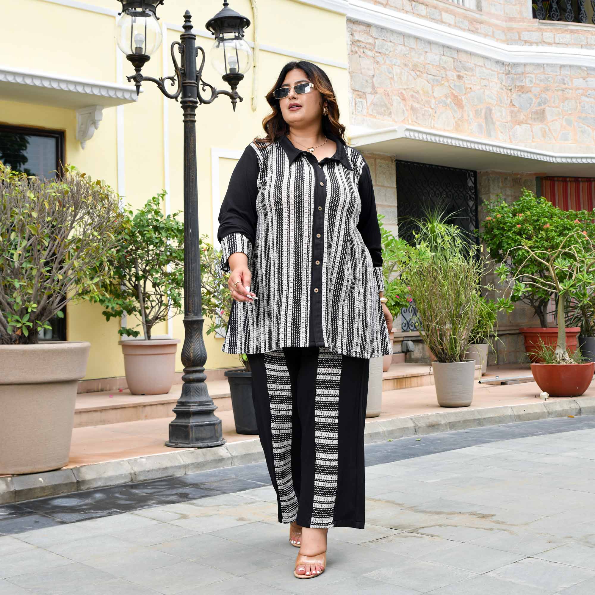 Monochrome- Black Knitted Stretchable Co-Ord Set