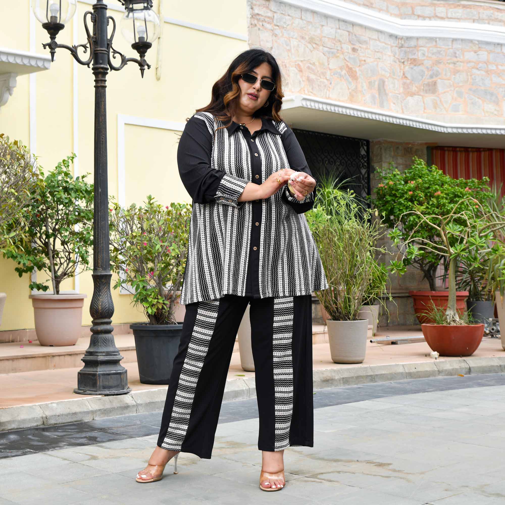 Monochrome- Black Knitted Stretchable Co-Ord Set